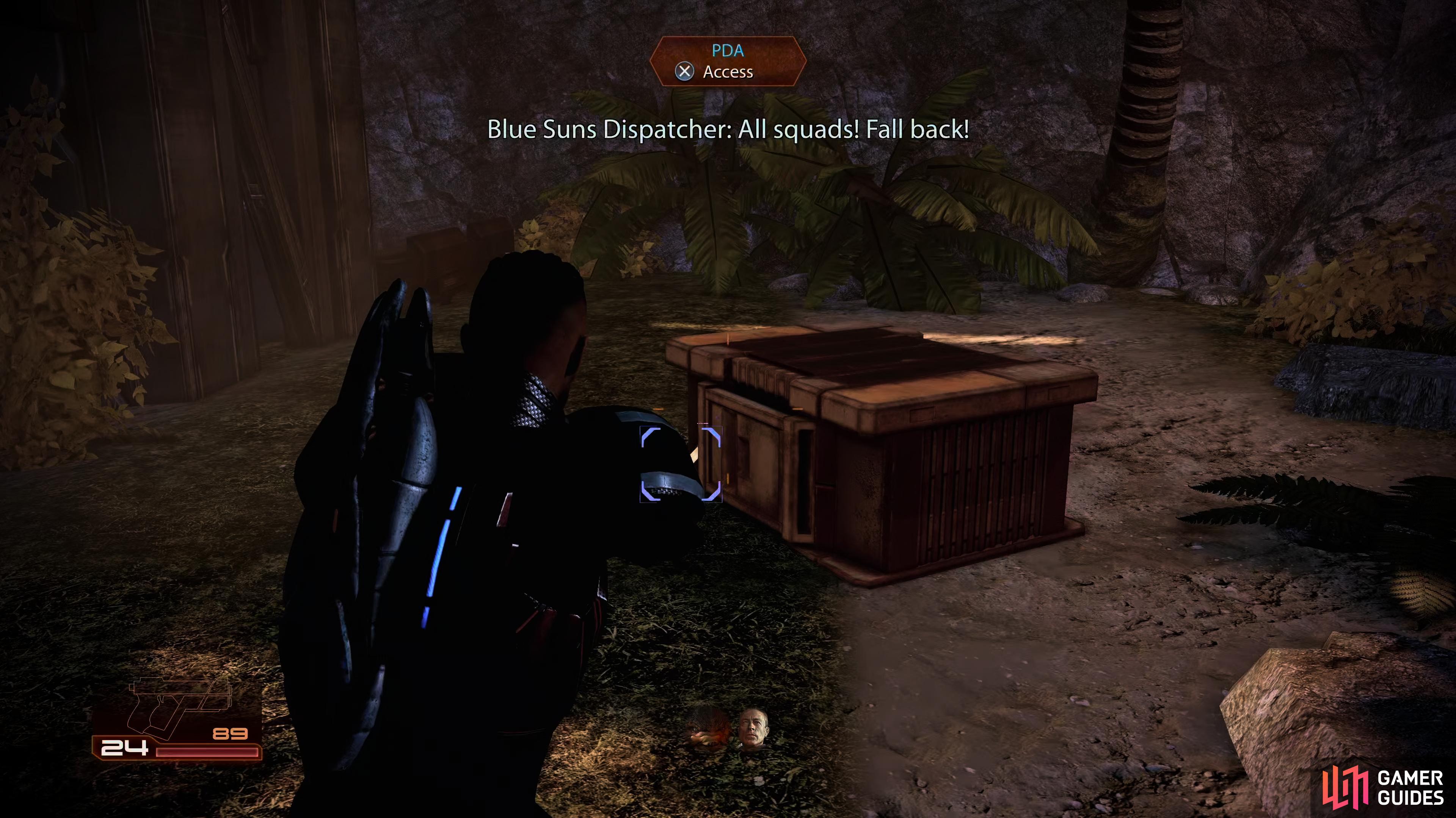 After the encounter, you can find a PDA for 6,000 Credits in the corner by a crate.