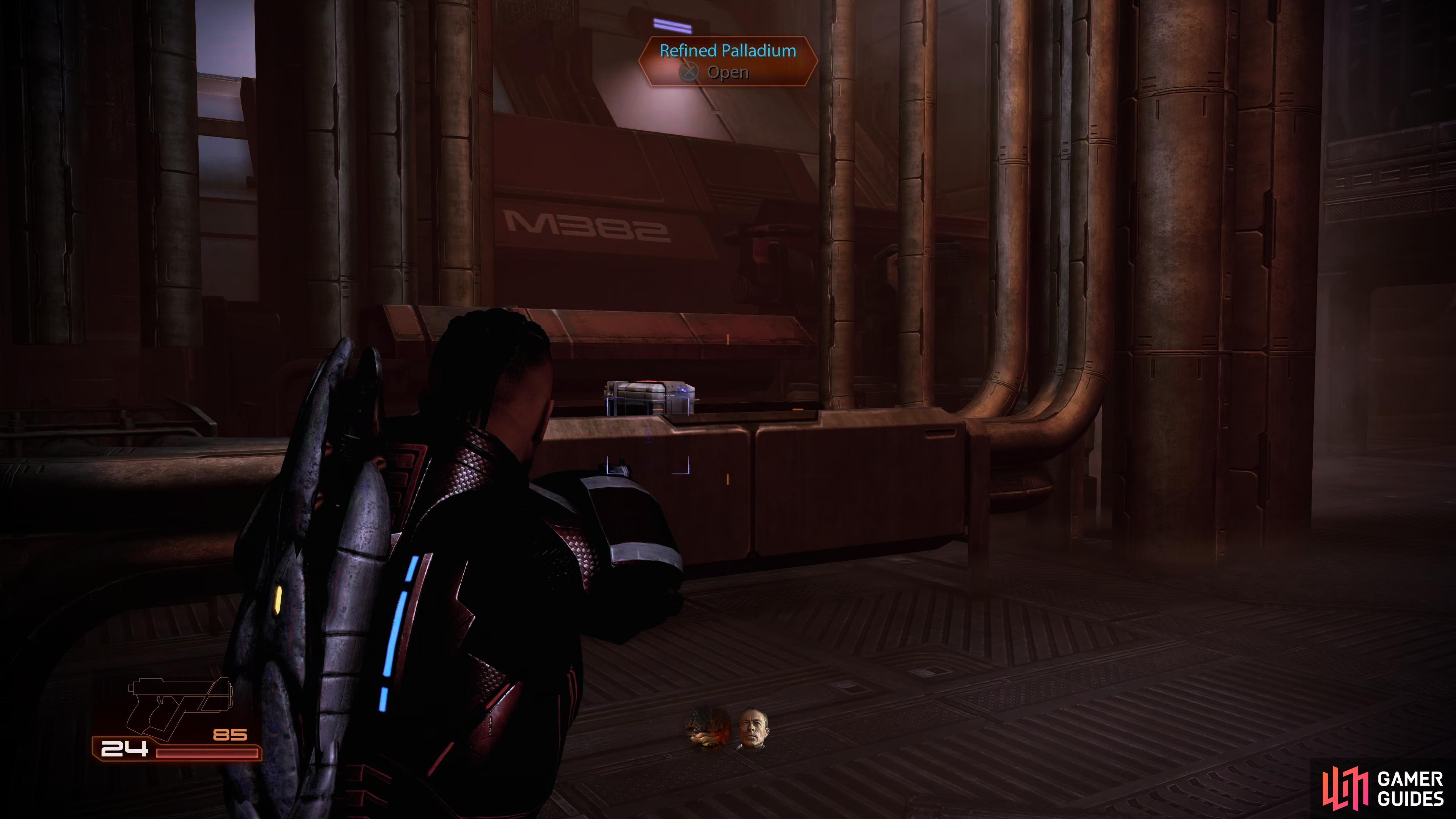 When you enter the next room from the top door, some Refined Palladium can be found to your left