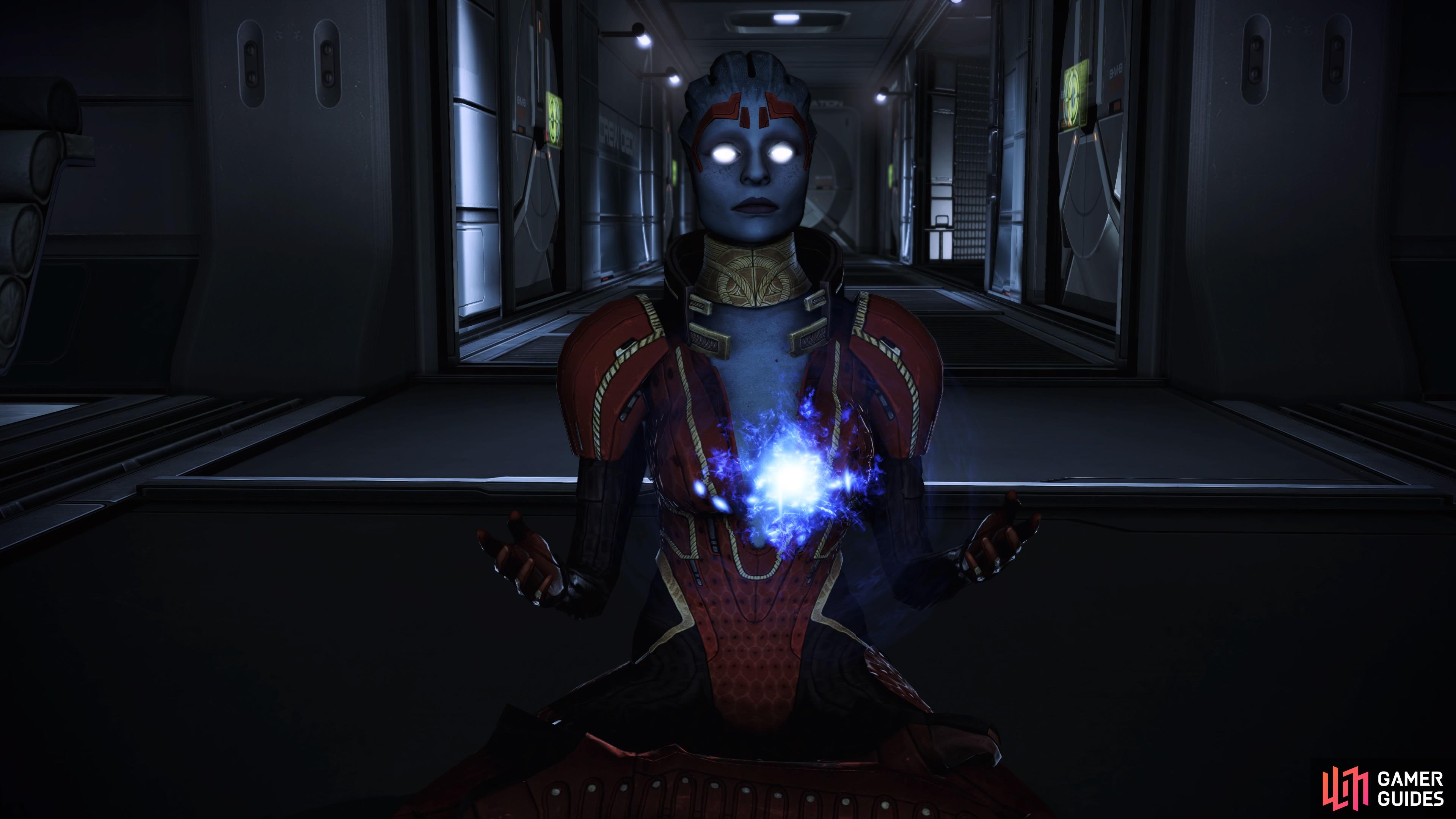 Speak with Samara in the Starboard Observation room which can be found on the 3F of the Normandy. 