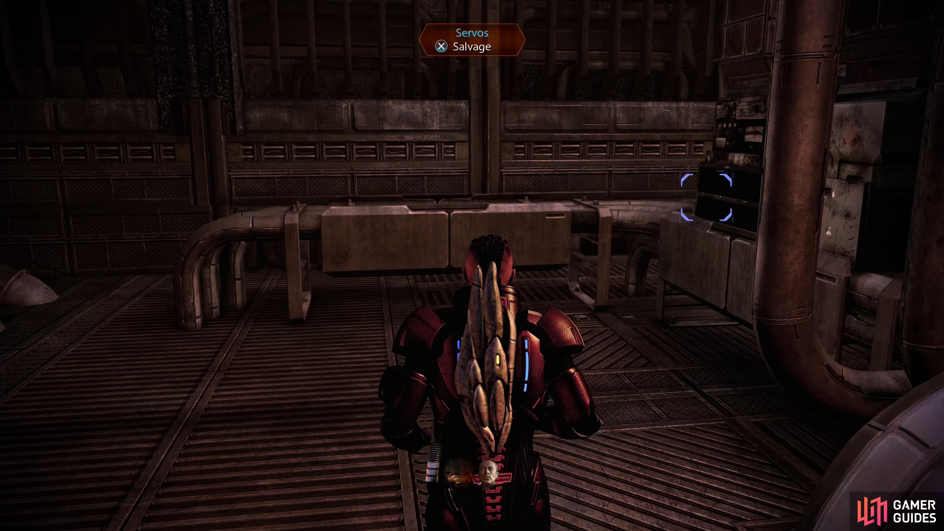 After the next encounter, head through the door at the top to get 6,000 Credits from the Sevos