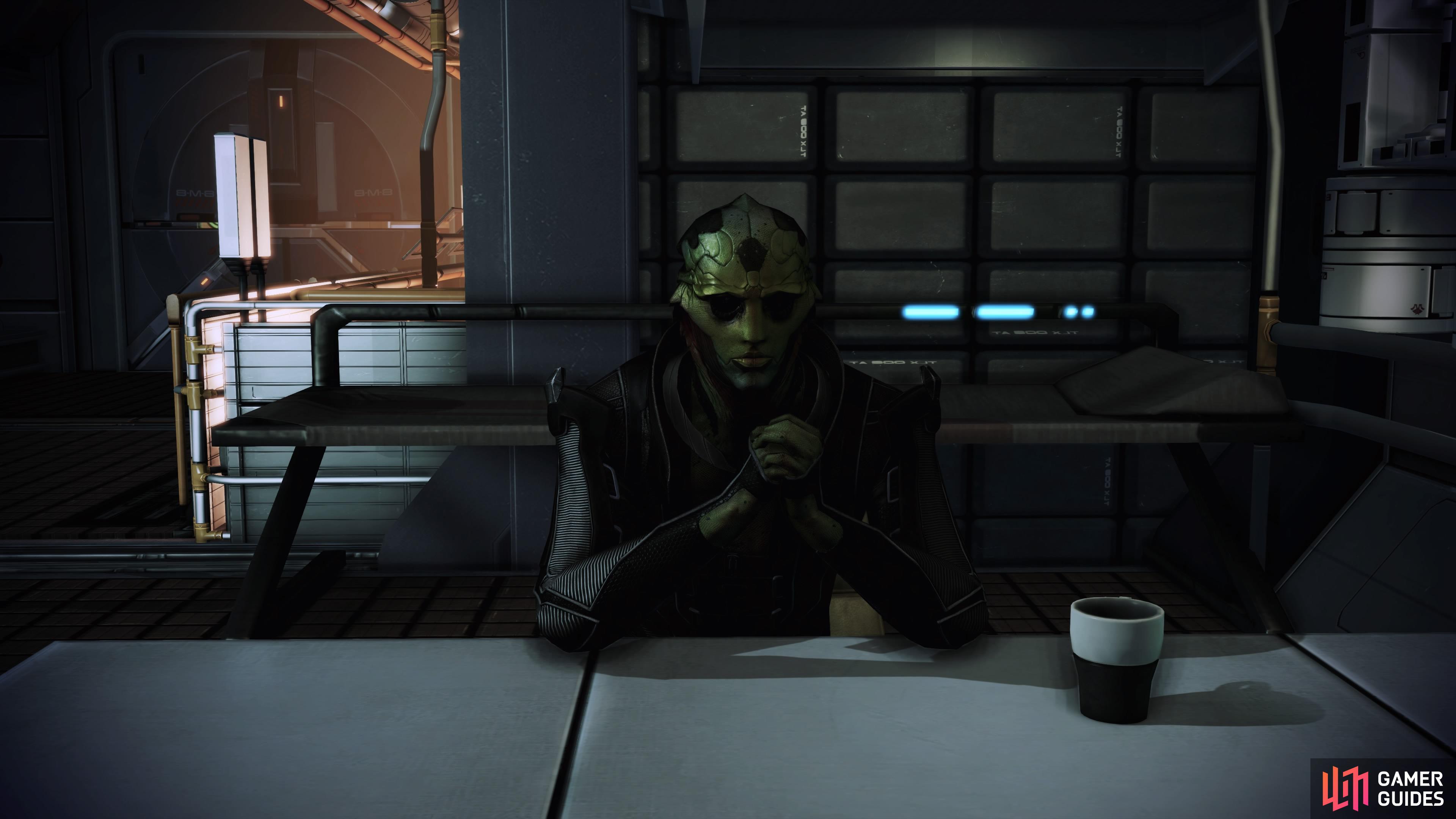 Speak with Thane on the 3F of Normandy. 