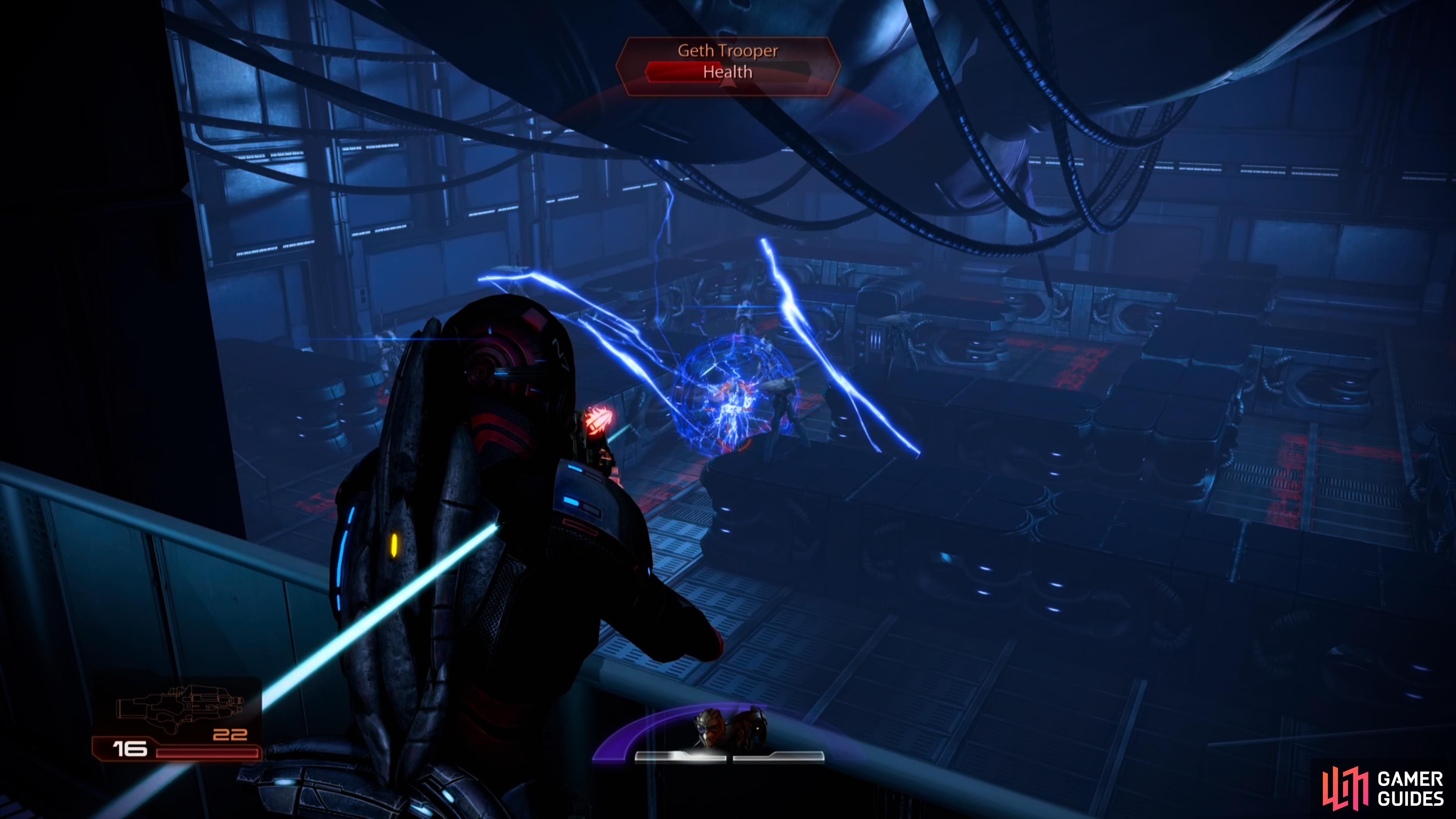 Use abilities (especially Overload and AI Hacking) and commandeer turrets to delay or destroy advancing geth.