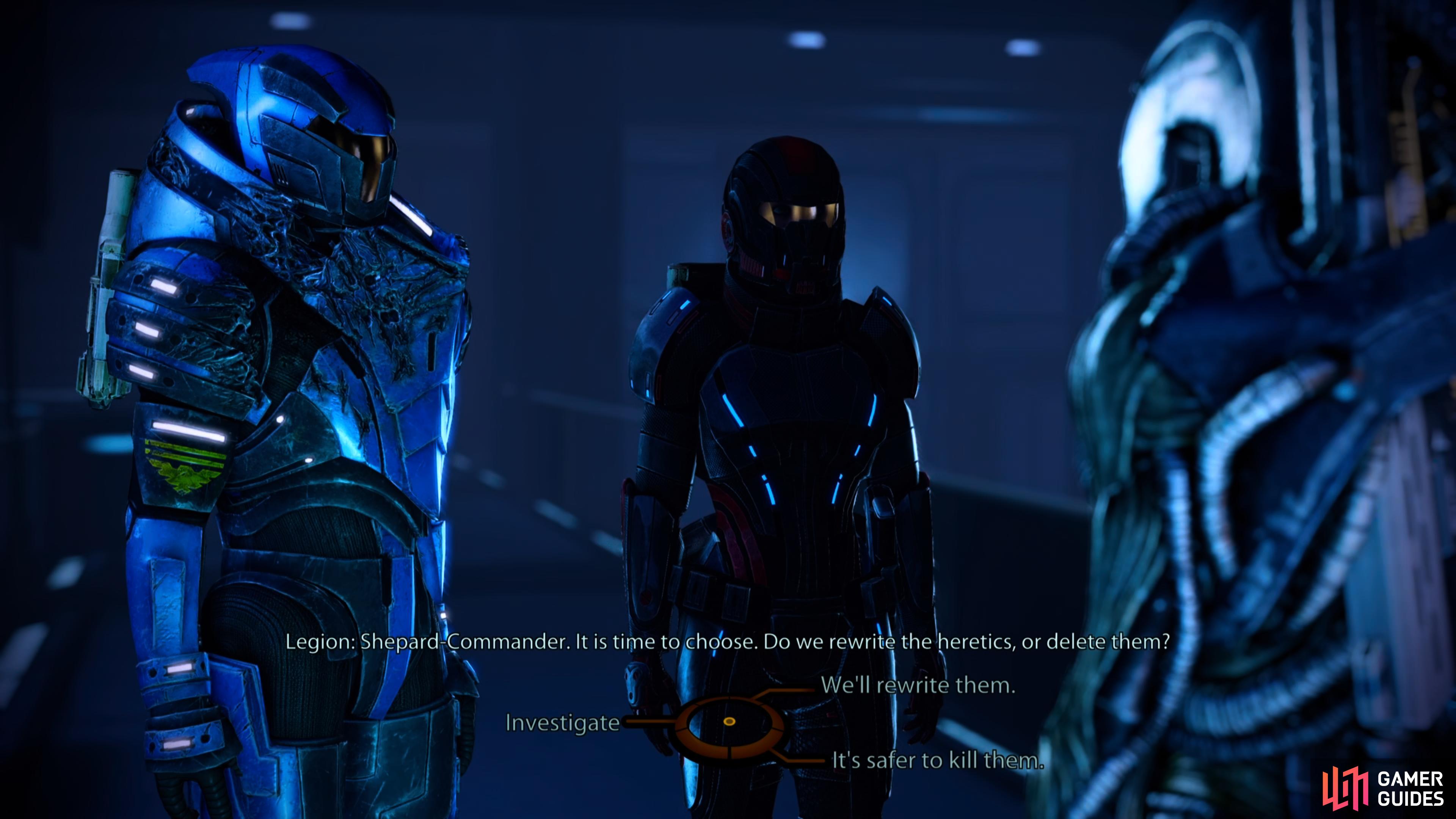 Survive the geth assault and you'll be presented with a choice - destroy or overwrite the heretics.