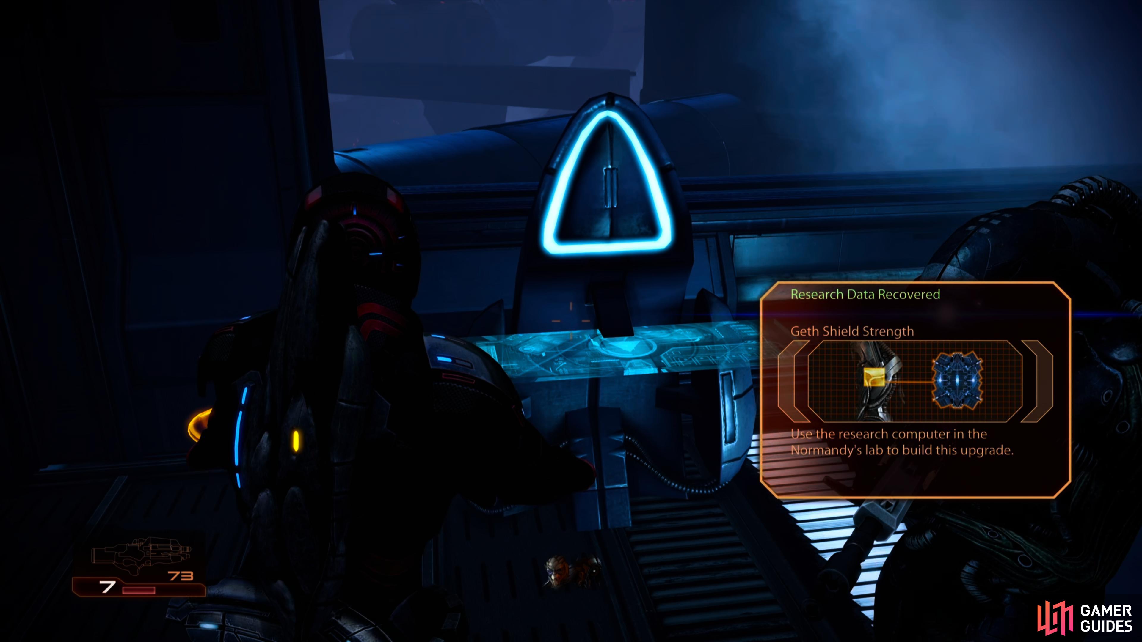 As you advance through the station, seek out another Geth Shield Strength research project.