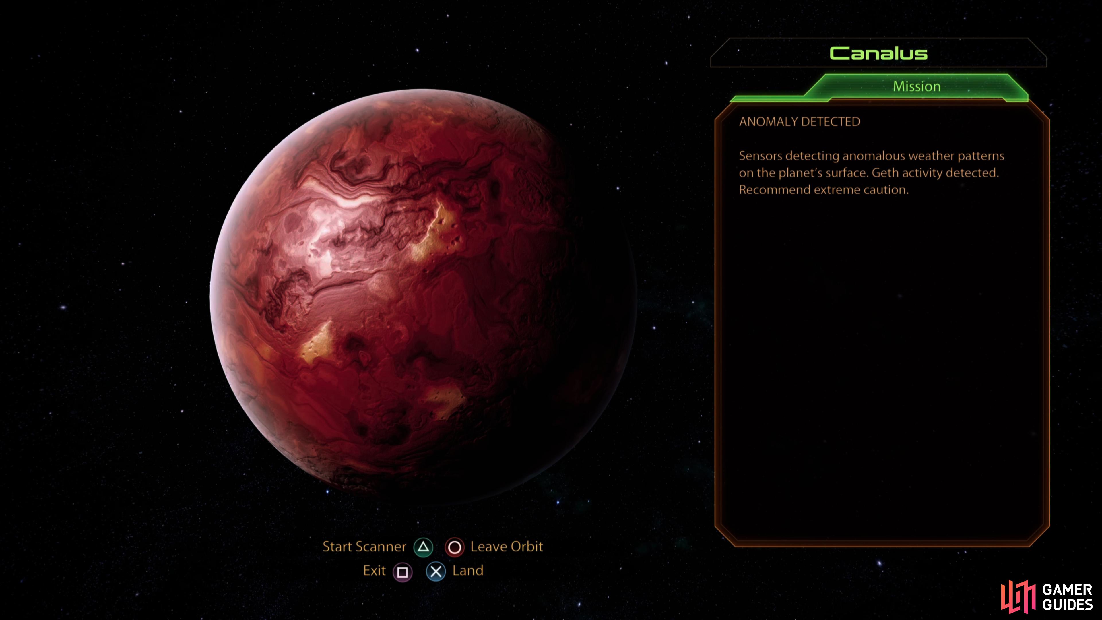 The assignment "Anomalous Weather Detected" takes place on Canalus.