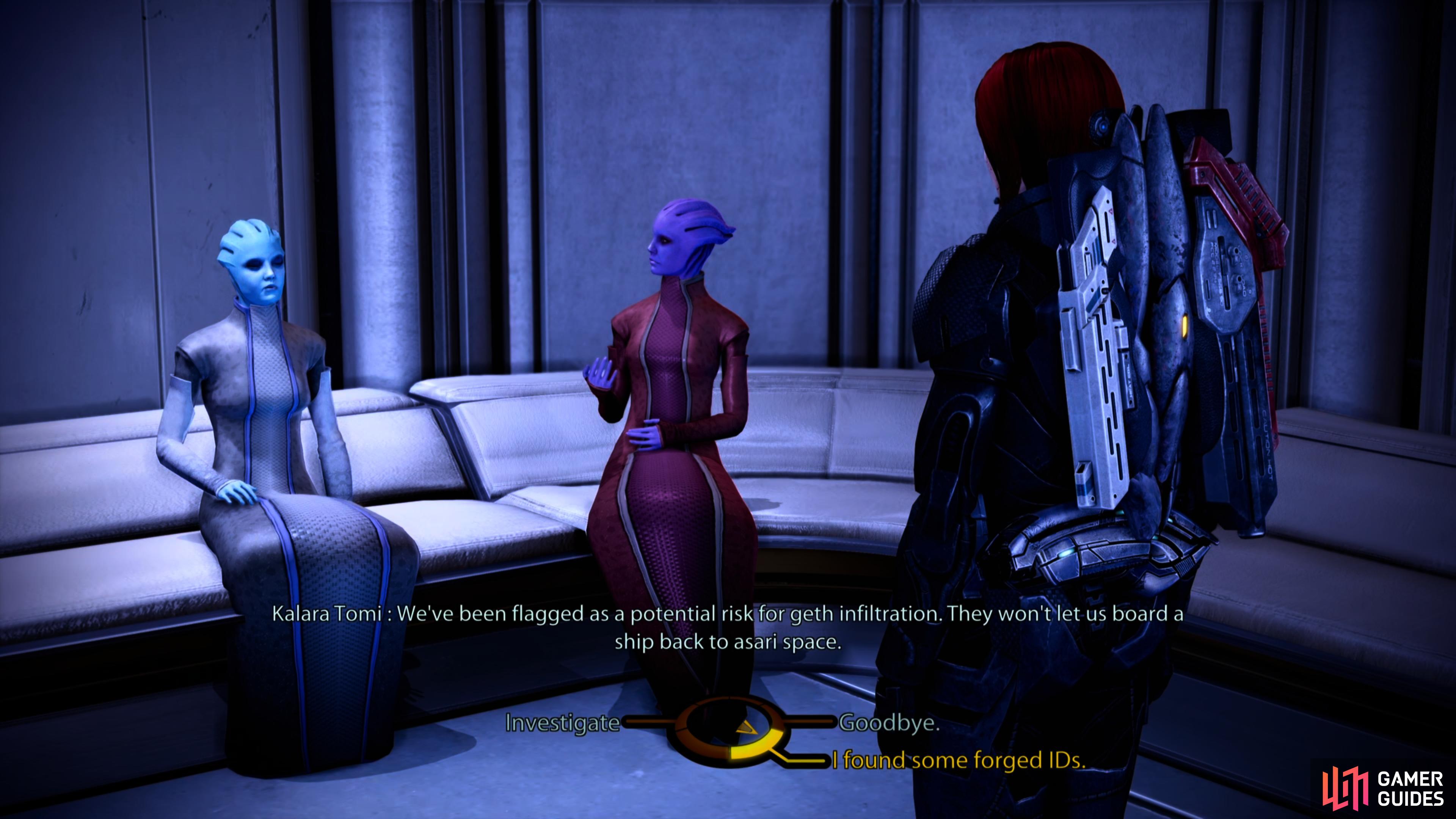 After completing Thane's loyalty mission, you'll find an asari named Kalara fretting over a security issue.