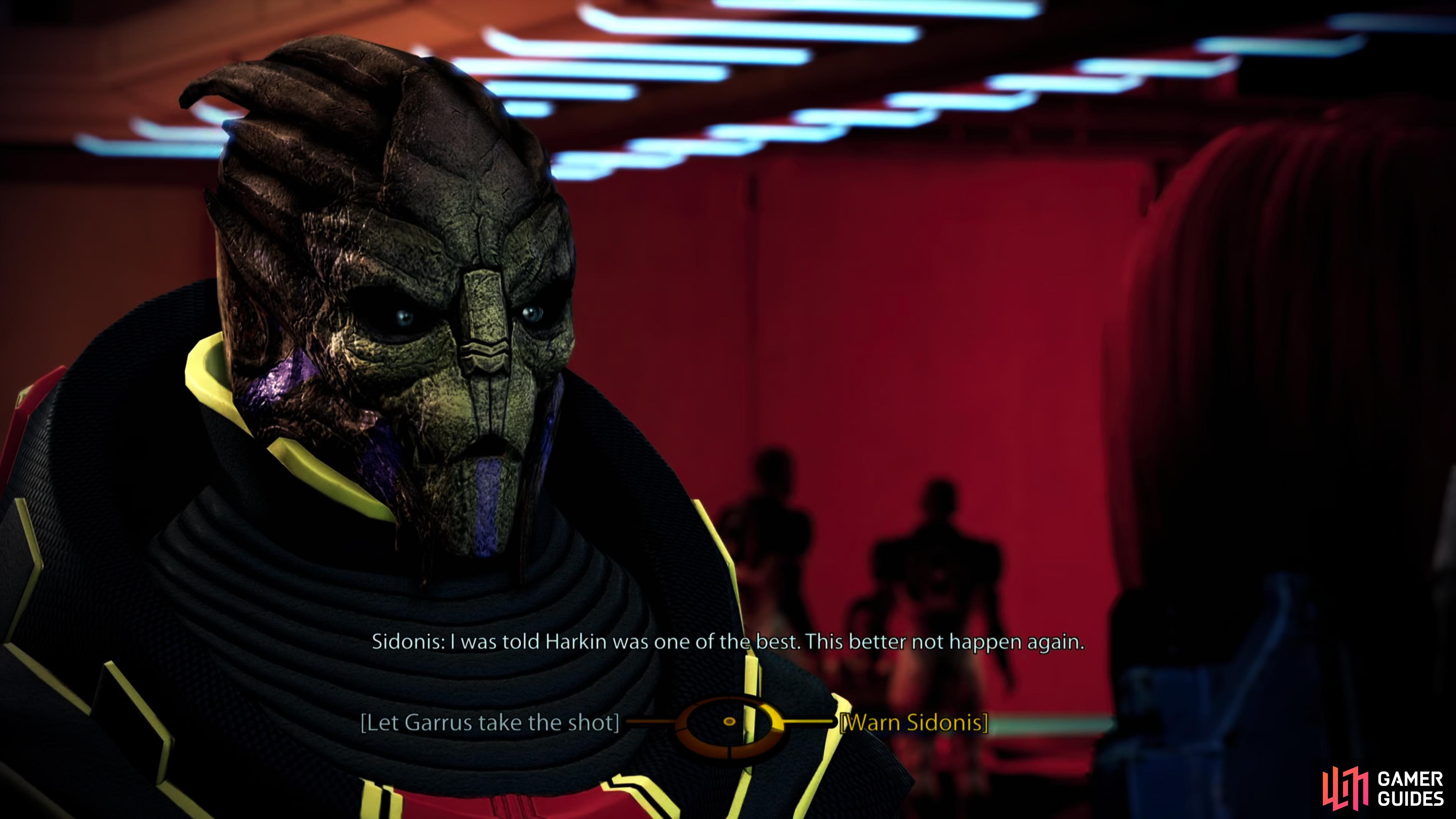 Later you can help Garrus take out Sidonis, or help Sidonis escape.