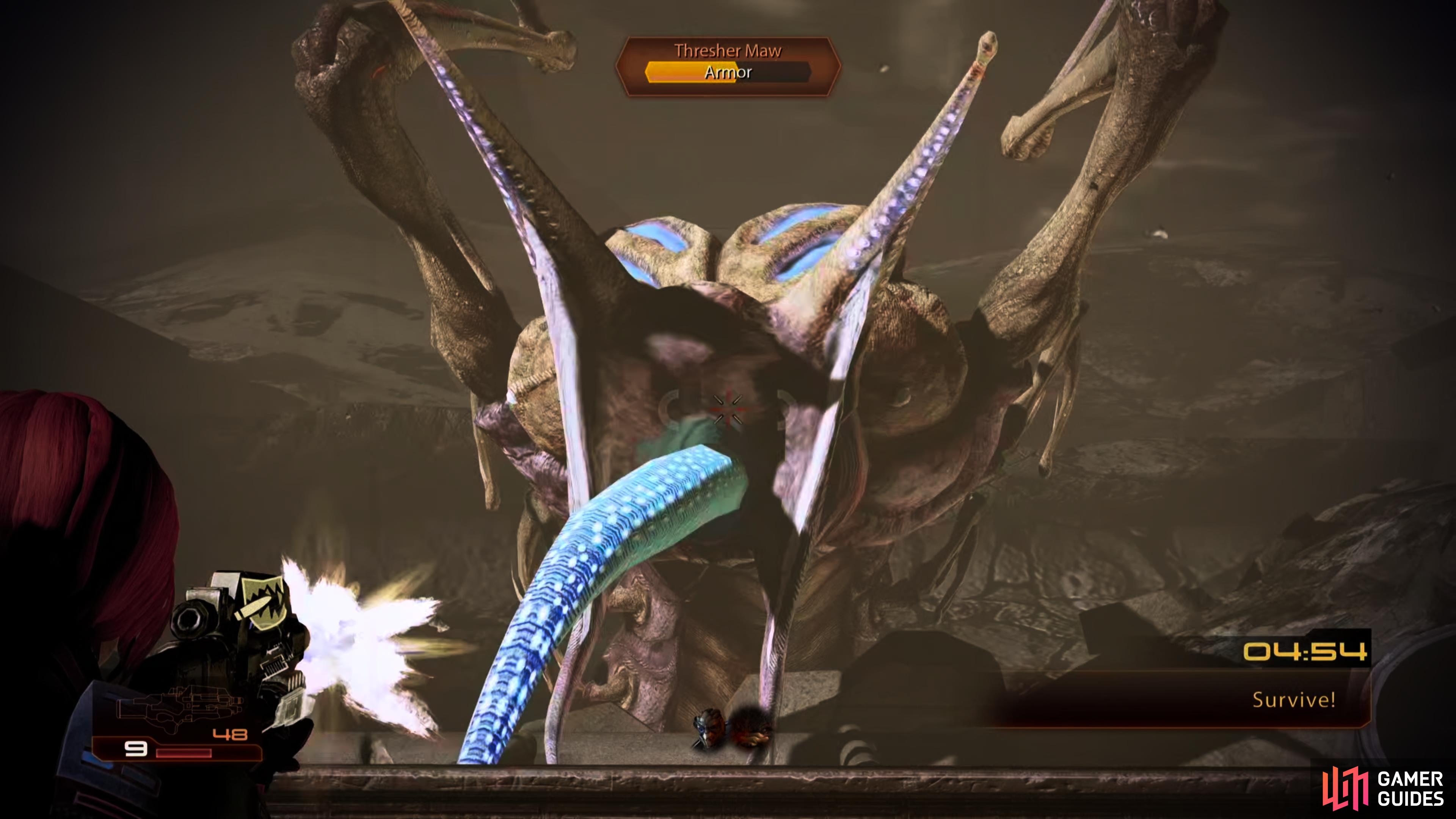 Riddle the Thresher Maw with bullets from behind cover,