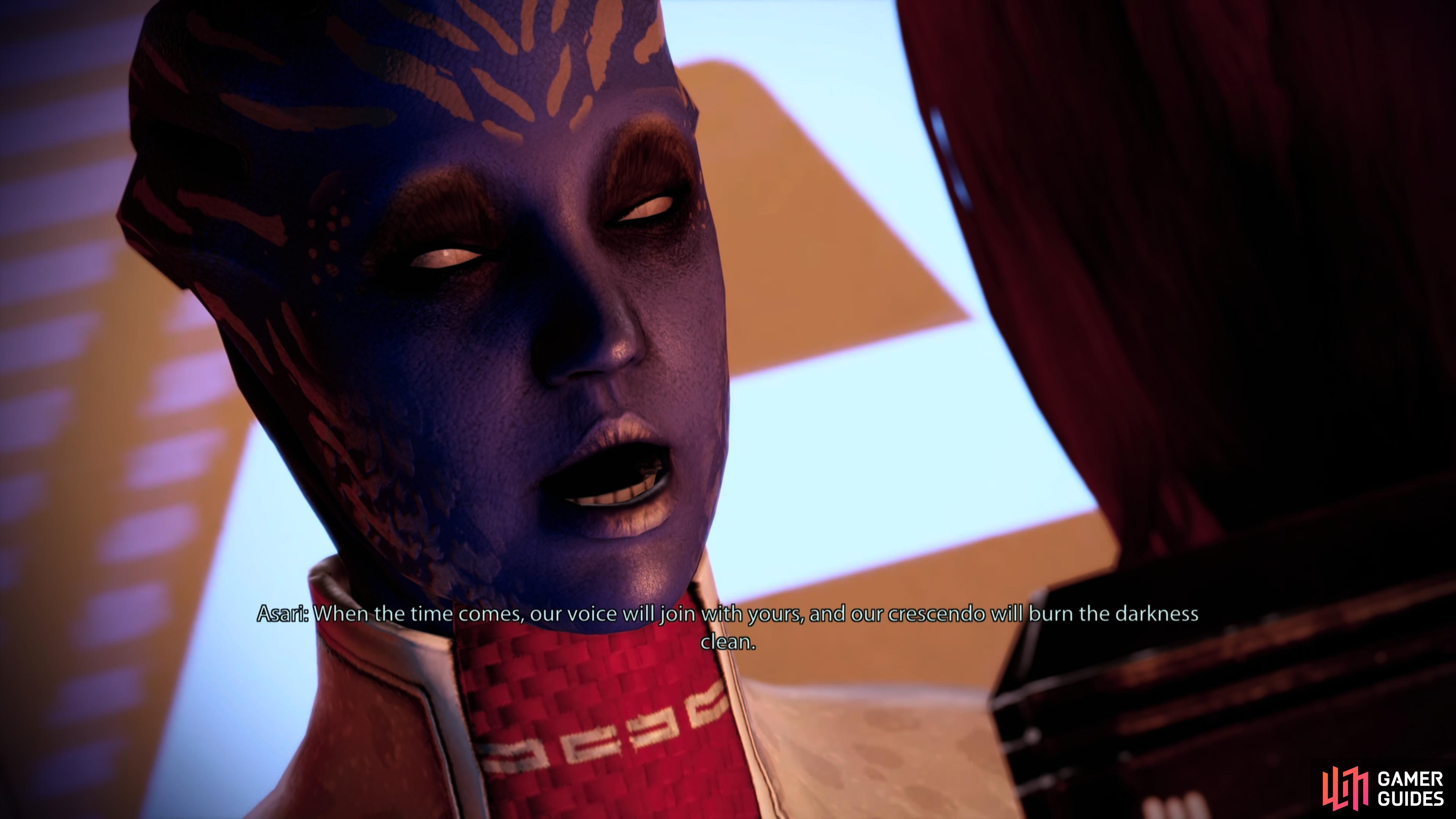 On the Trading Floor you might encounter a variety of Asari, including a mouthpiece of the Rachni Queen.