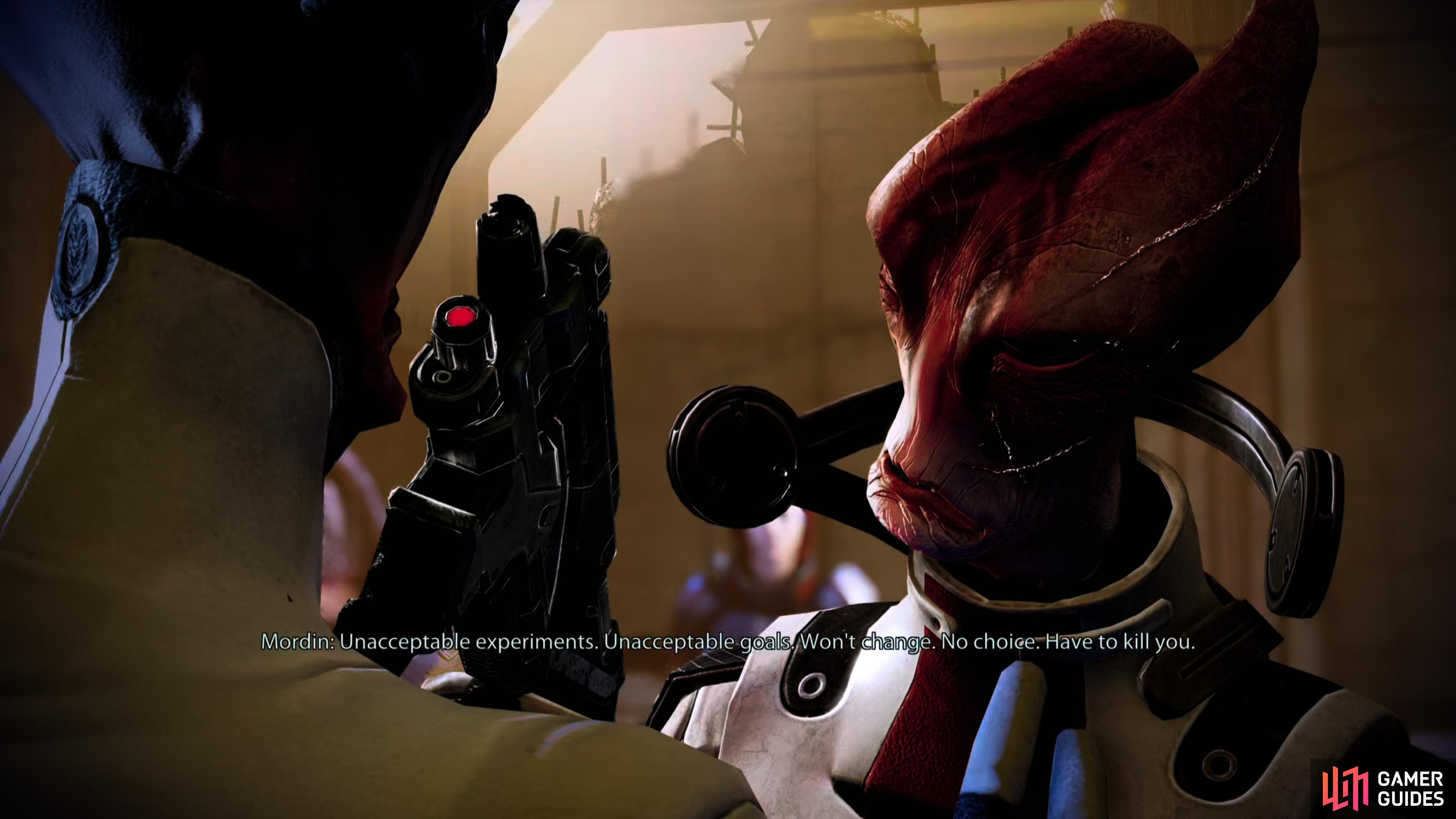 then confront Maelon, where you can influence Mordin's decision.