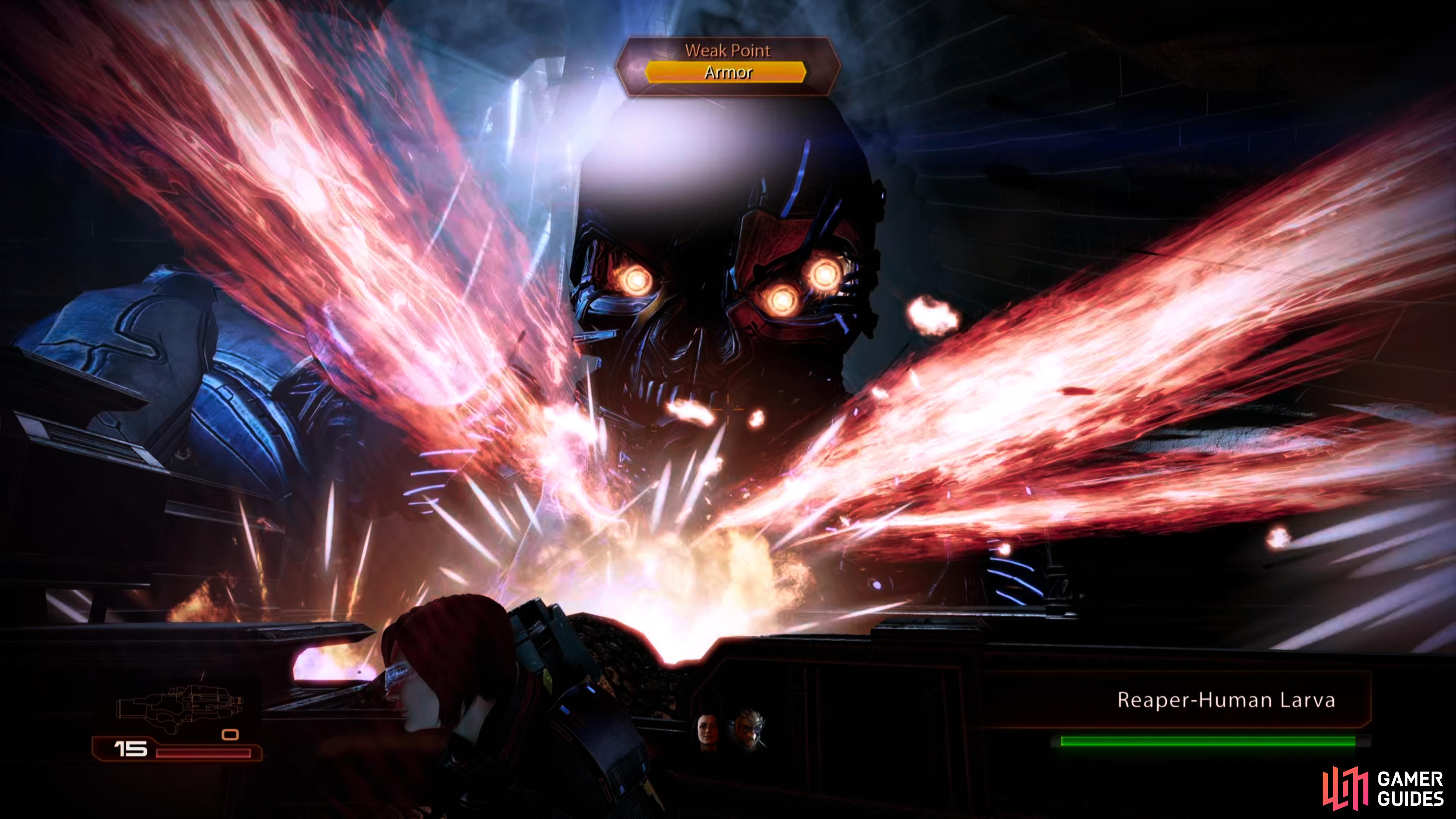 Avoid the blasts launched by the Reaper-Human Larva,