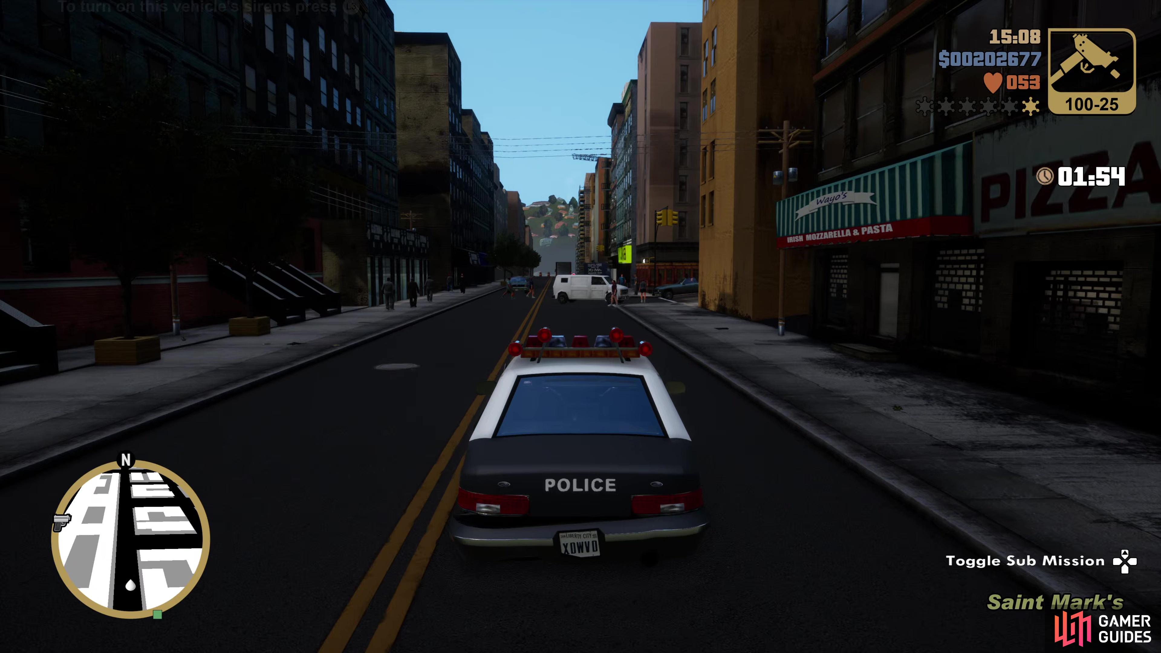 Steal a Police Car and press up on the D-PAD to begin a Vigilante Mission.