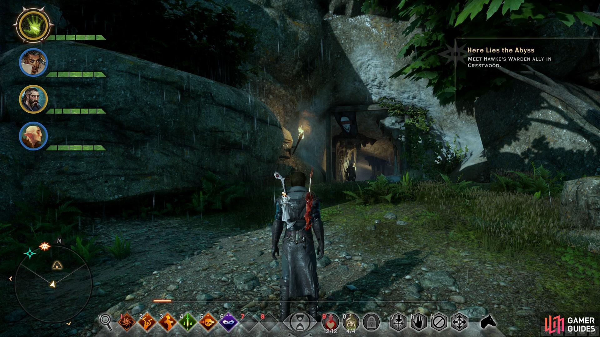 Speak with Hawke outside the cave entrance.