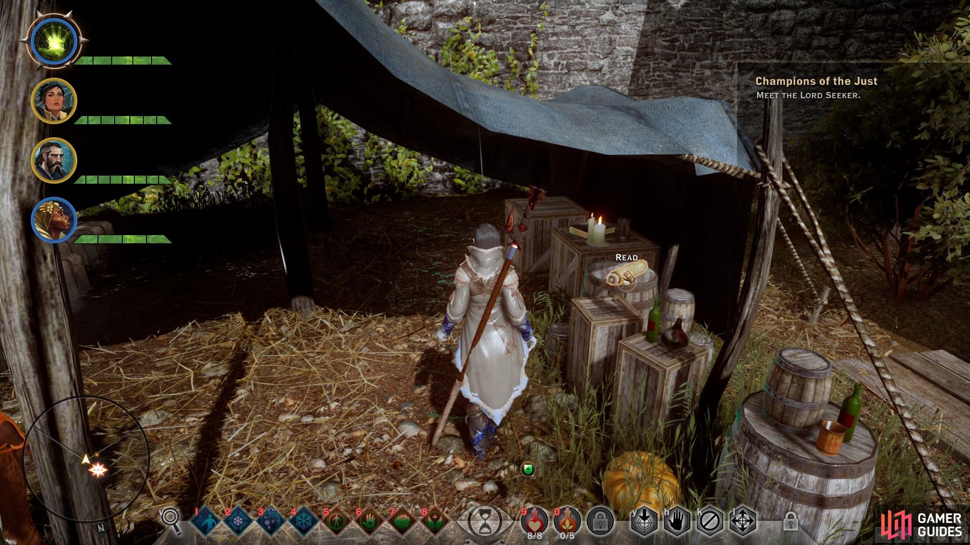 When you're done raising the flags, explore the courtyard for some loot and a Creased Note codex entry.