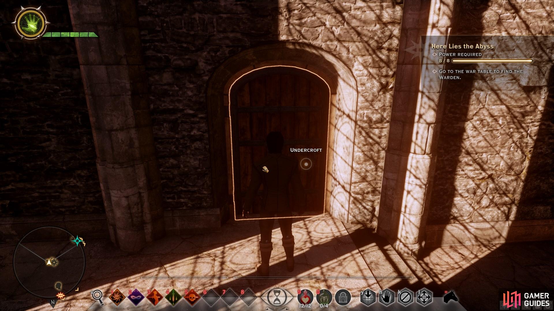 Once you've completed Acquire the Arcanist from the war table, go to the Undercroft through the door beside the throne.