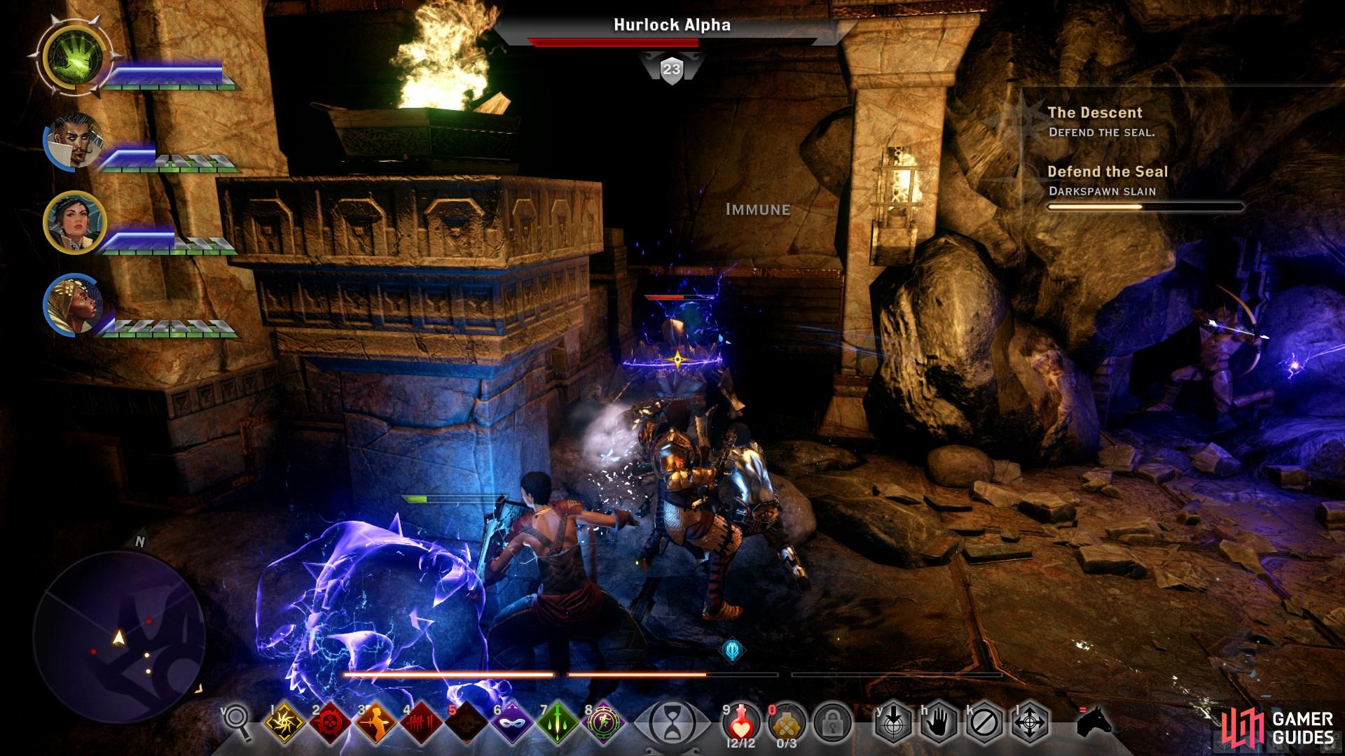 Hurlock Alpha's are the most powerful darkspawn that you'll encounter in this wave. Be sure to avoid their AoE attacks.