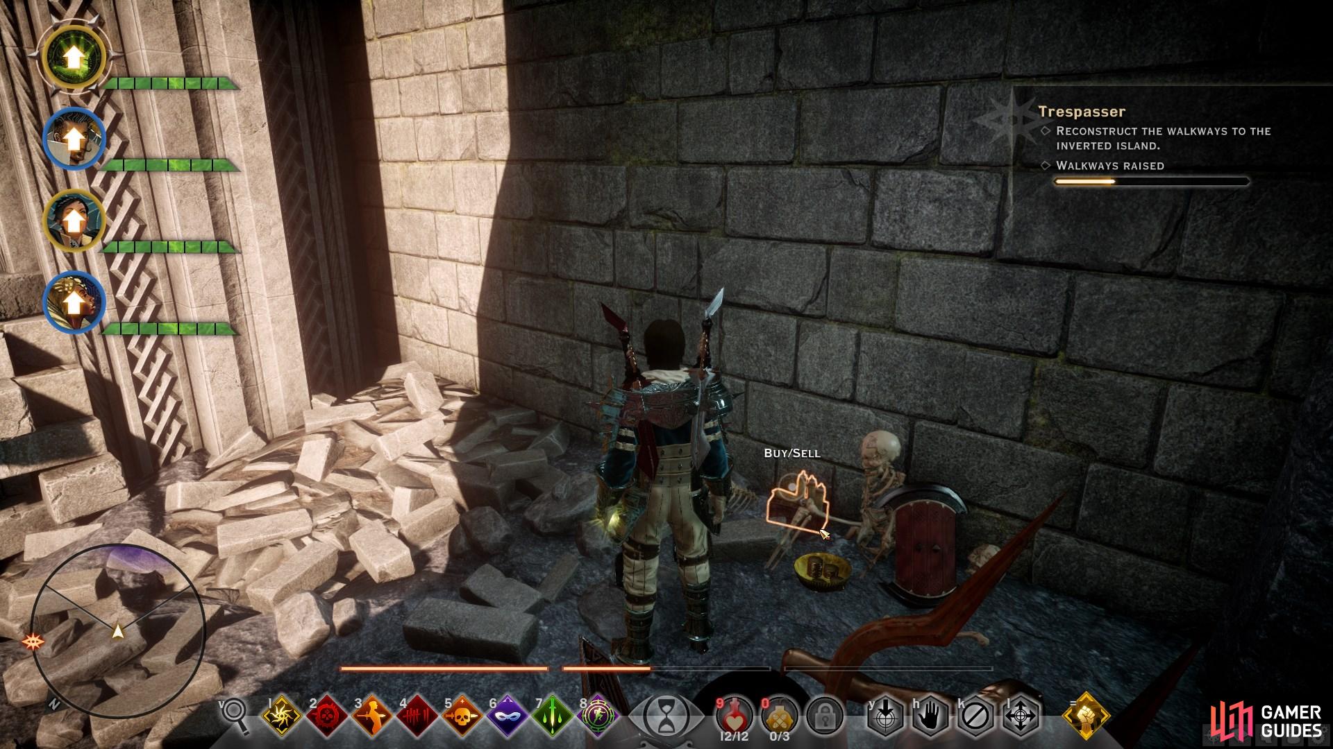 Be sure to loot the skeleton to the left of the first stone walkway when you enter the Shattered Library.