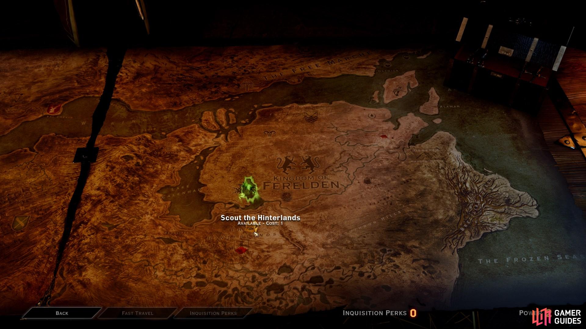 Select 'Scout the Hinterlands' to spend your power point and begin the mission.