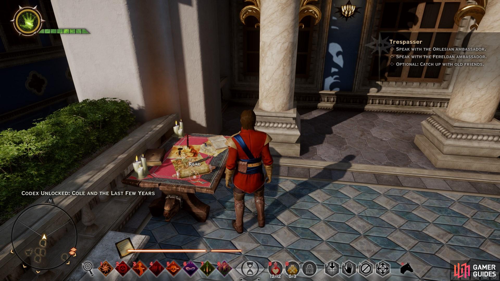 Be sure to thoroughly search the courtyard of The Winter Palace for any notes on companions.