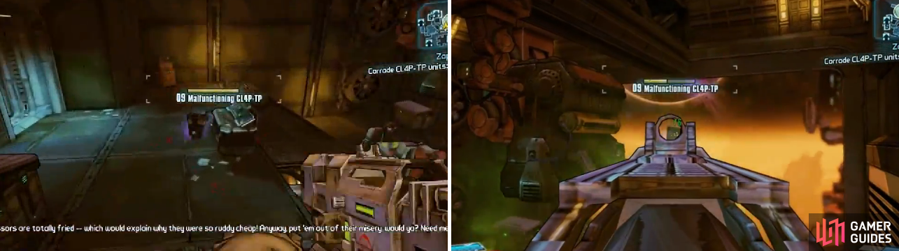 All of the malfunctioning Claptrap units are close to each other and can easily be seen thanks to the electricity they're emitting.