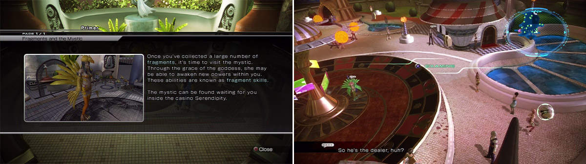 Chocobo Mystic and Fragment Skills explanation (left). The FFXIII save-exclusive Lightning Mask (right).