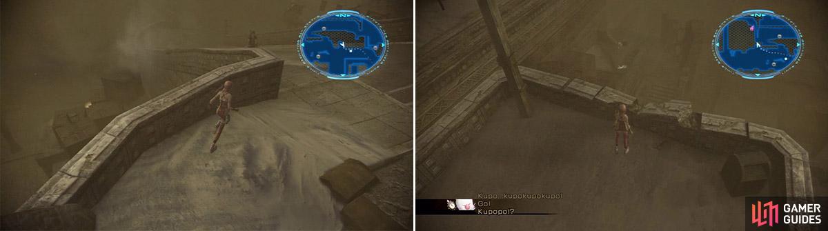 Location of the 'How Things Were' Gate Seal (look at the top of the boxes on the left) (left). Location of 'Flight' Gate Seal (near moogle's location) (right).