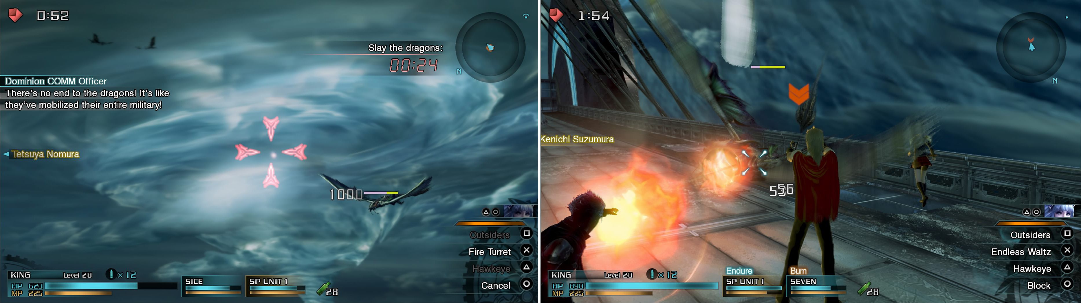 If you place the crosshairs here (left) you will be able to hit almost all the dragons as they come down this line of sight. An enemy commander will crash on the deck of the ship (right).