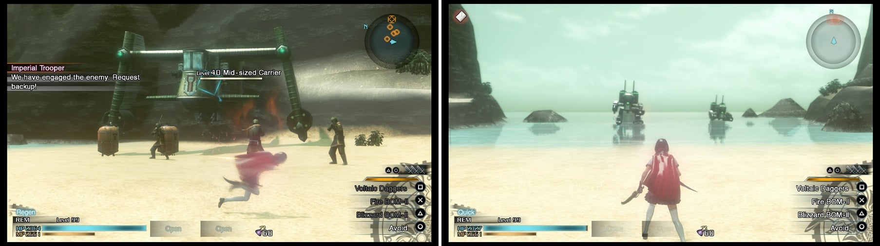 If you want to S-Rank this mission, you'll need to destroy the Carrier (left) and harvest its Phantoma. The enemies coming out of the water are just normal Colossi, despite having a different name (right).