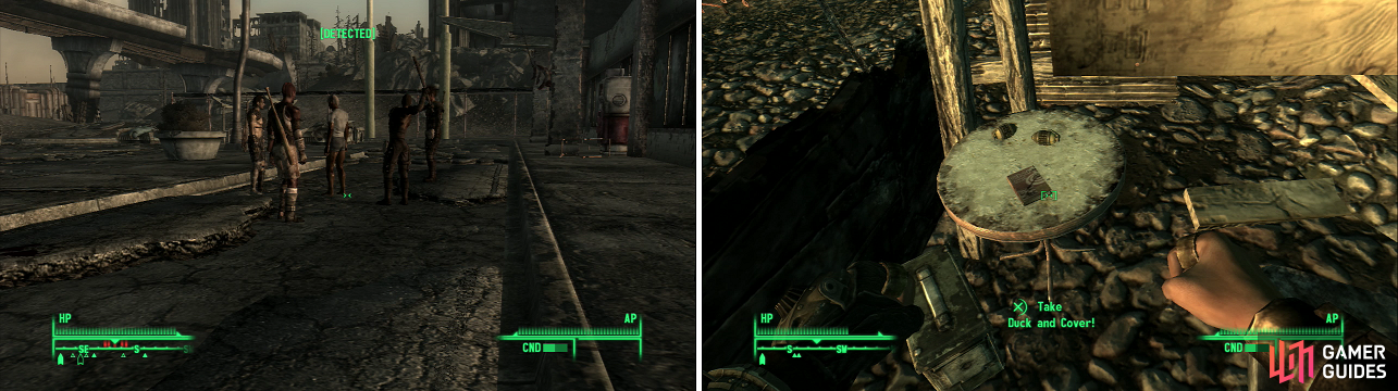 Raider initiation typically follows the time-honored tradition of hitting the new guy with sticks (left). Being thorough and searching around can yield worthwhile rewards (right).