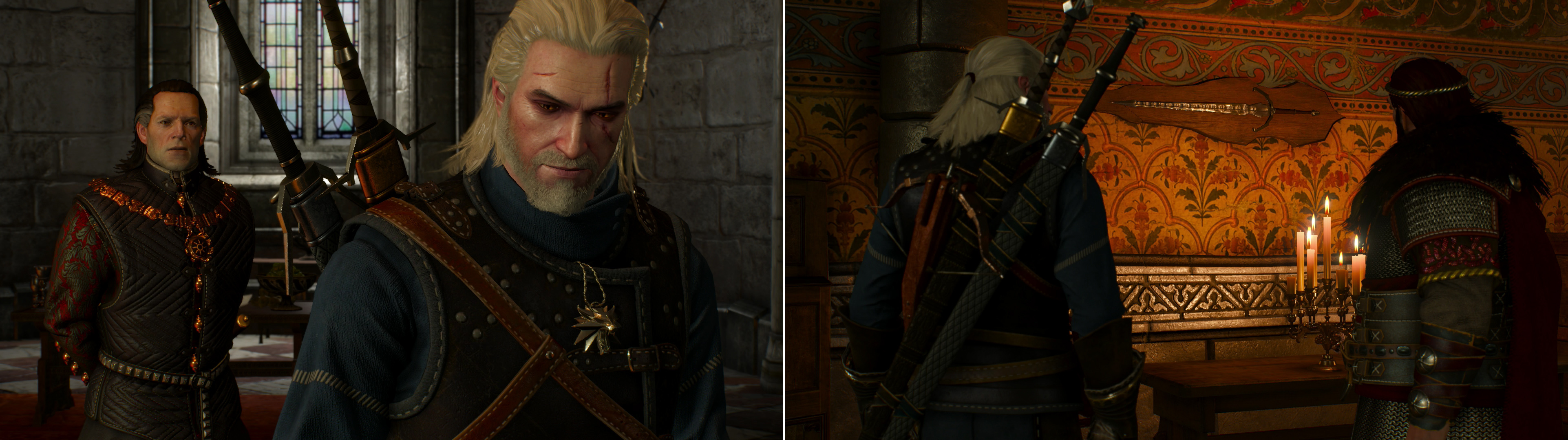 As battle with the Wild Hunt looms, Geralt must seek aid from various sources. Some are considerably less helpful than their resources would otherwise allow (left) while other go above and beyond (right).