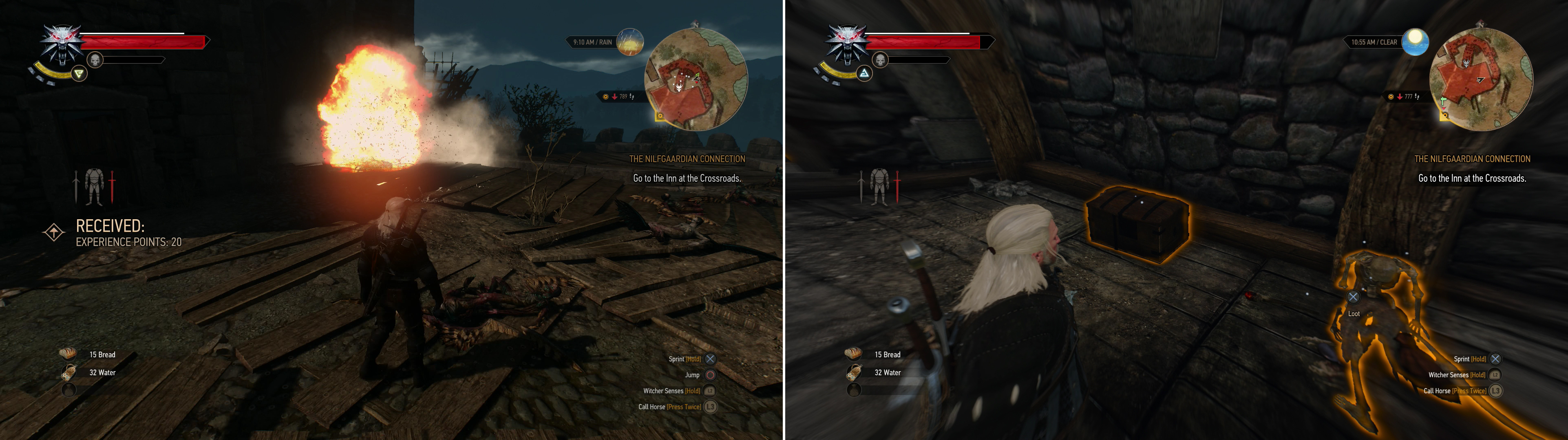 Blow up the Harpy nest atop Hindhold (left) then loot the interior of the tower to find the Diagram: Griffin Steel Sword (right).