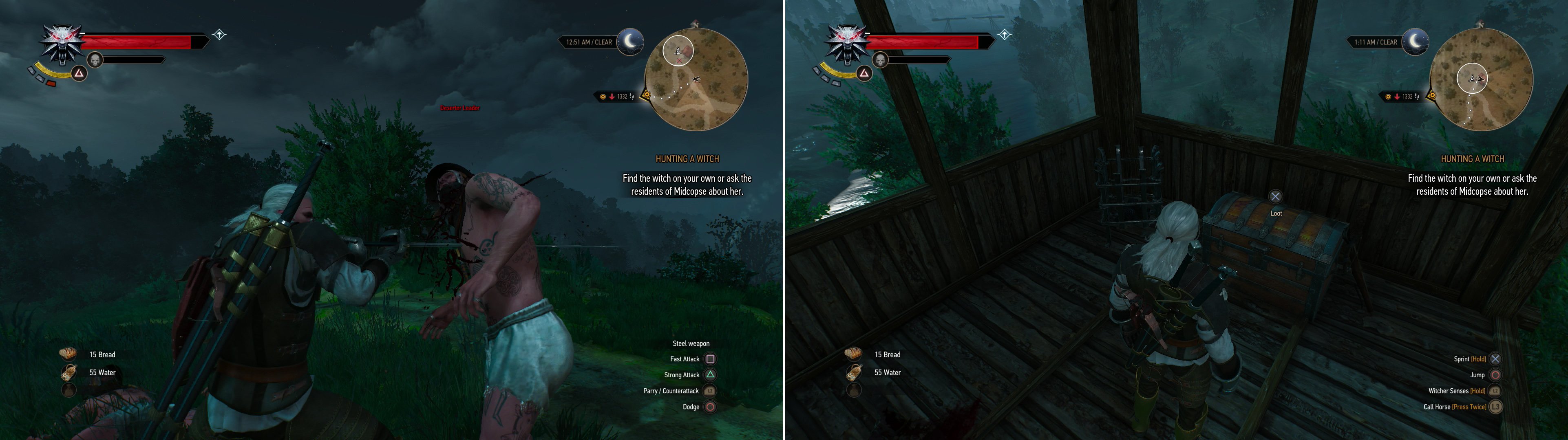 Kill the Deserters (left) then climb a nearby watchtower to find their treasure (right).