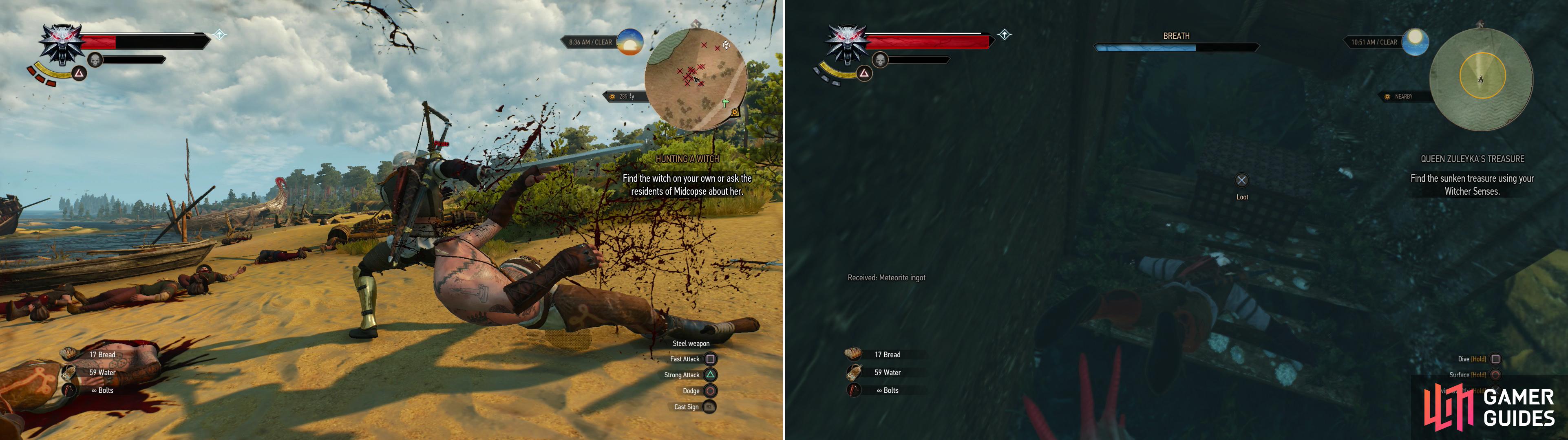 Decimate the horde of Pirates on the beach (left0 then swim in search of the wreckage containing the traesure they were looking for (right).