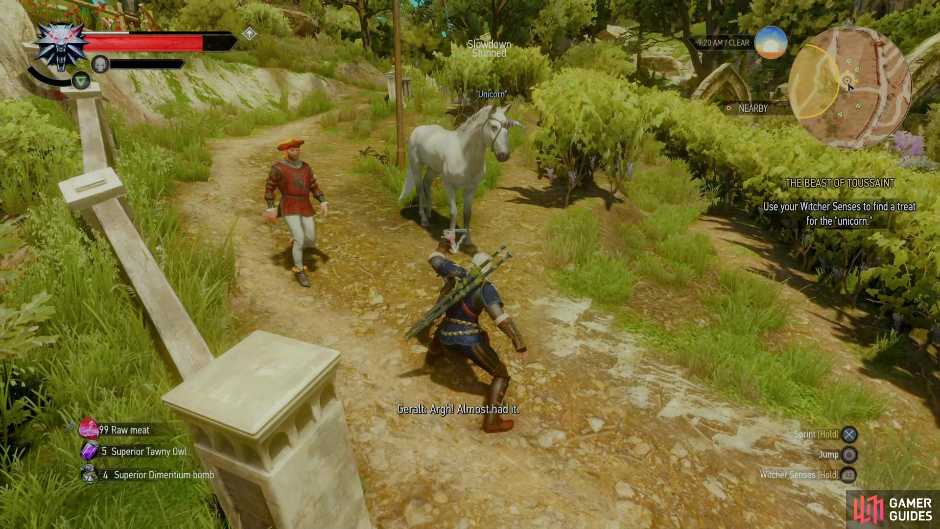 You can use Axii on the "unicorn" to calm the beast down,