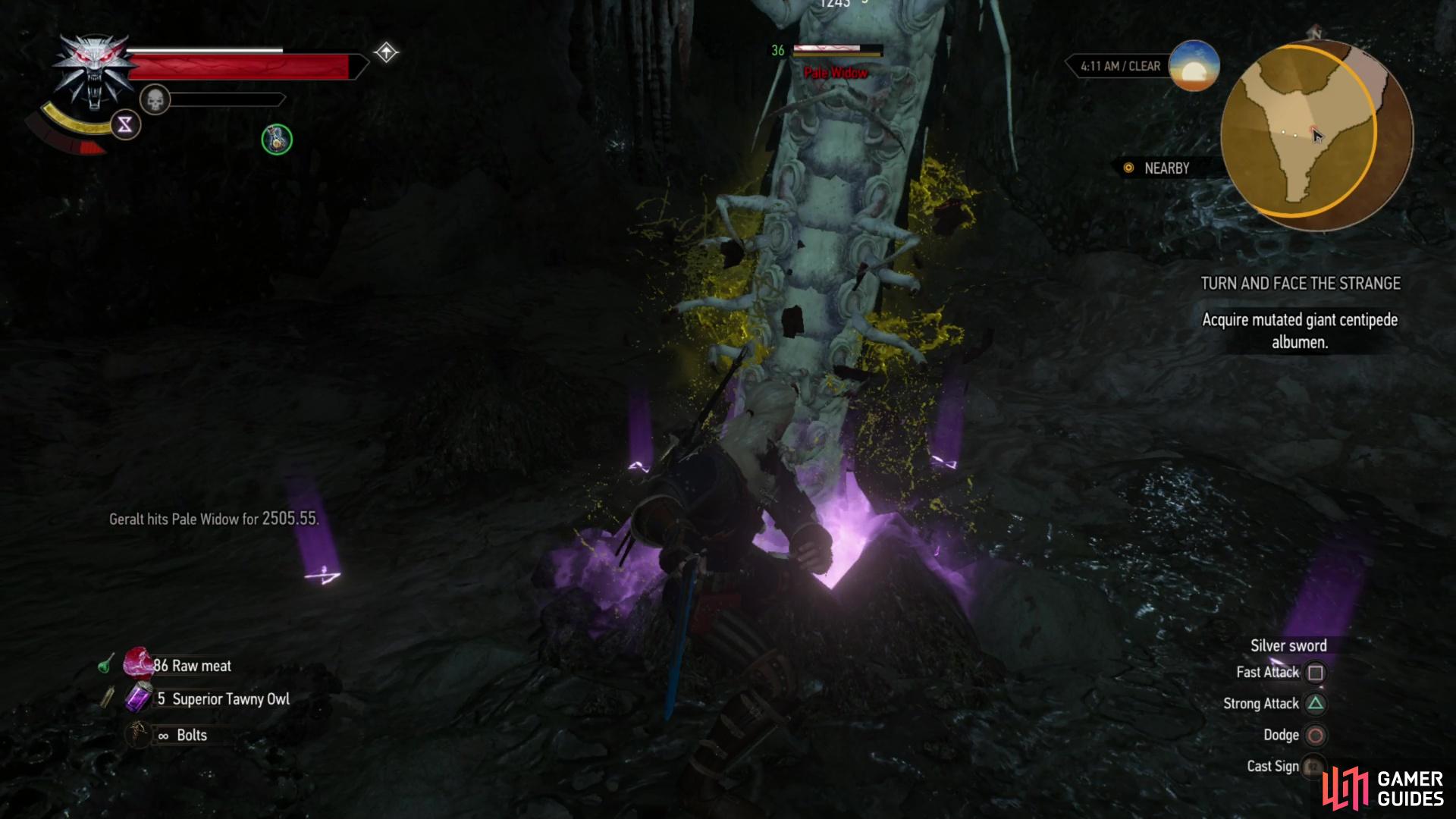 The Yrden Sign will trap Giant Centipedes, allowing you ample time to hack away at their vulnerable underbellies.