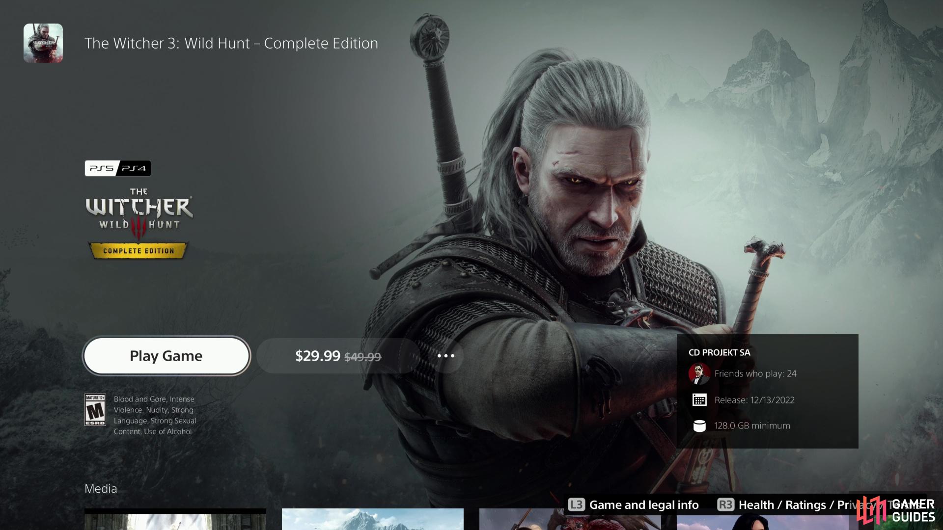 From the store page you can download the PlayStation 5 version of The Witcher 3.