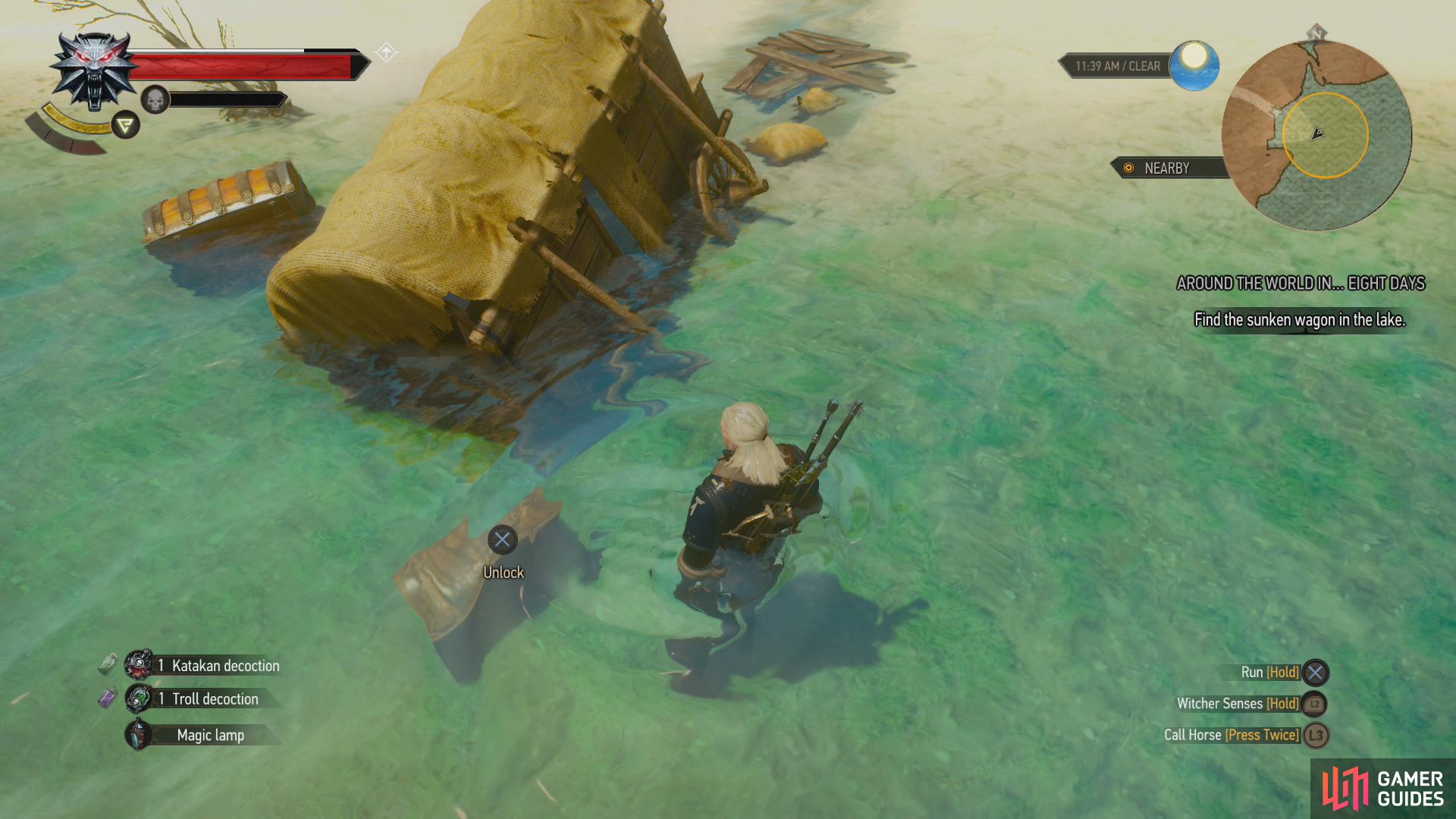 then dispatch another pair of bandits and loot a submerged chest.