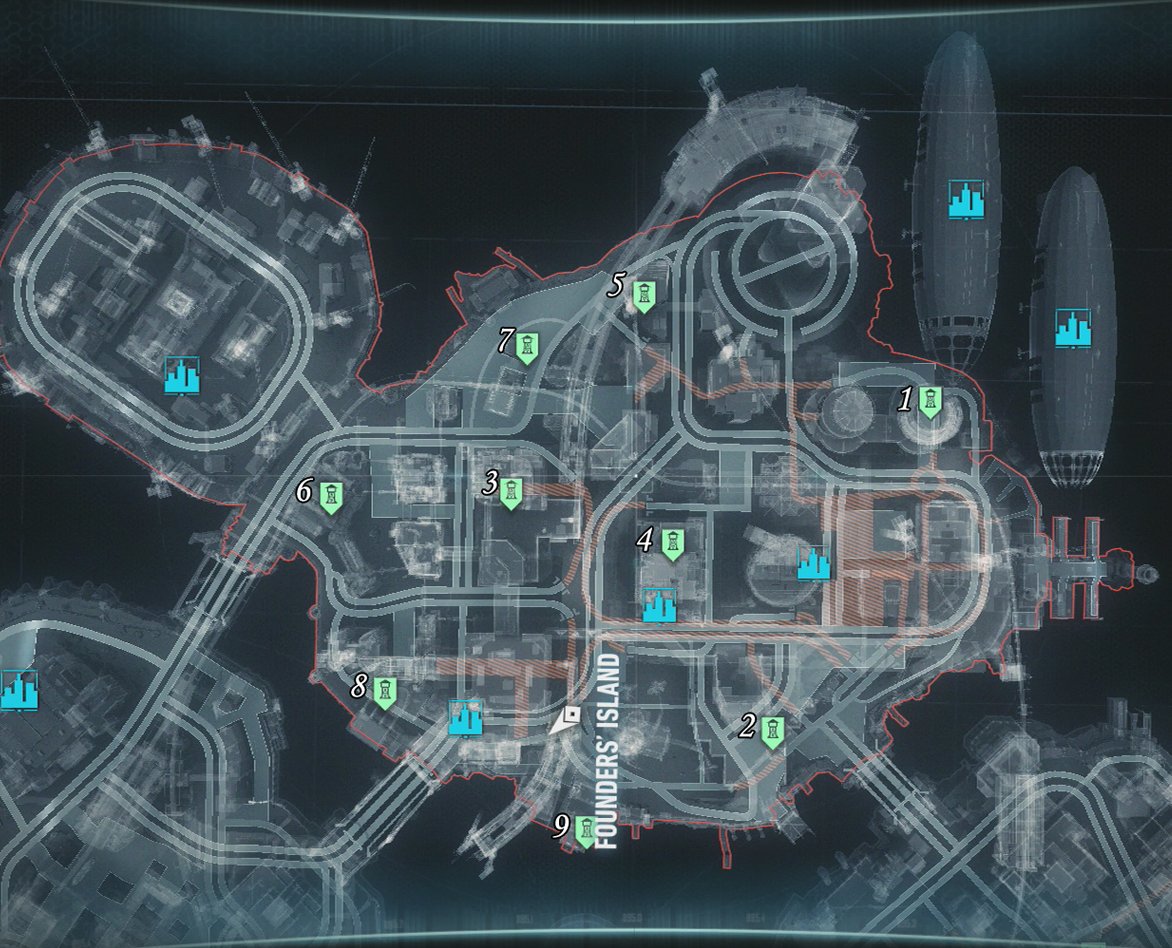 Part 3 - Founders Island Tower Locations - Occupy Gotham - Most Wanted  Mission Walkthroughs | Batman: Arkham Knight | Gamer Guides®