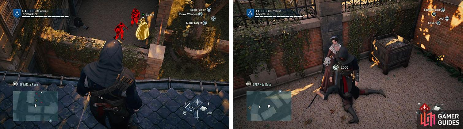 Approach Rose's location from the roofs to Phantom Blade or air assassinate the enemies.