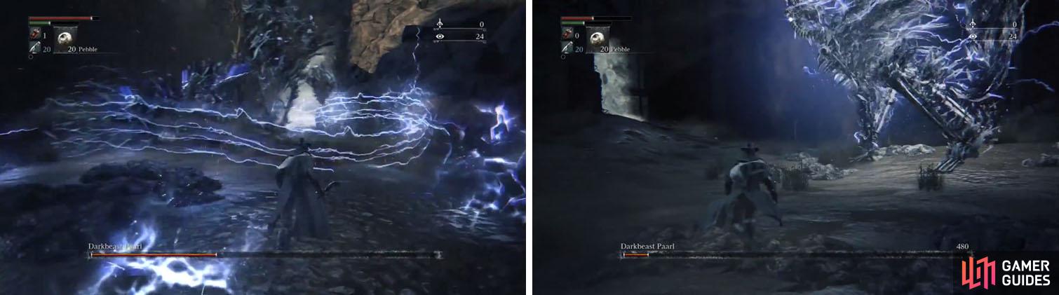 In Phase 2 Paarl's attacks gain extra waves of lightning damage when he is charged up.