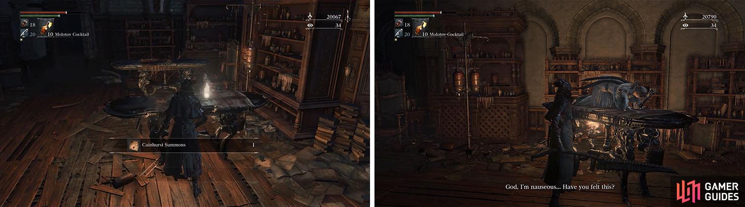 Make sure to grab the Cainhurst Summons, so you can access the Forsaken Castle Cainhurst, and then head upstairs and kill Iosefka.