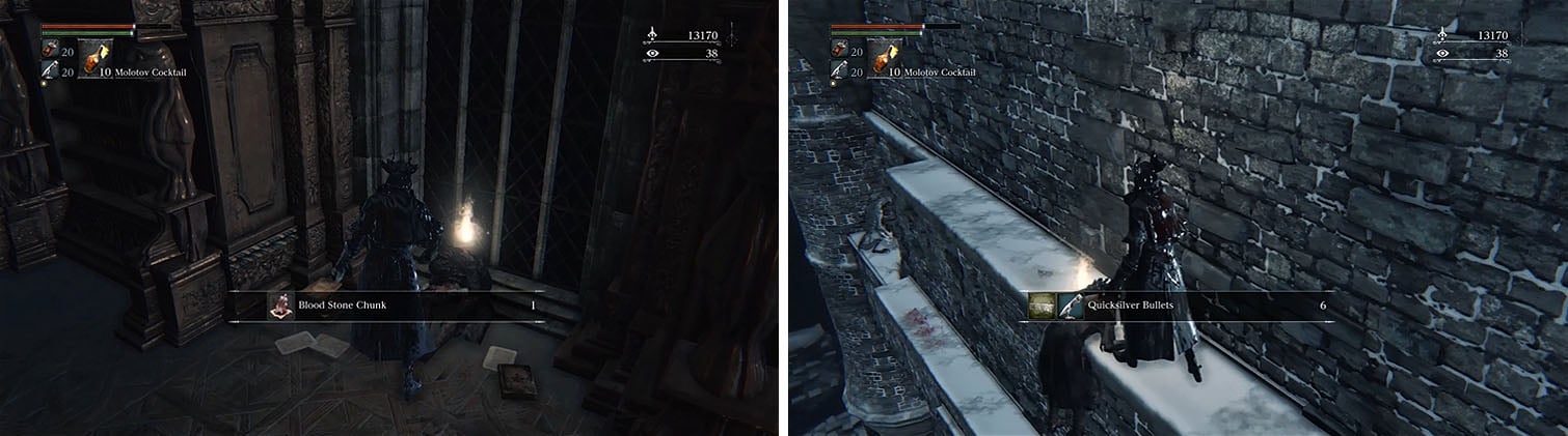 Pick up the hidden Blood Chunk and then make sure to check the ledge for some bullets.