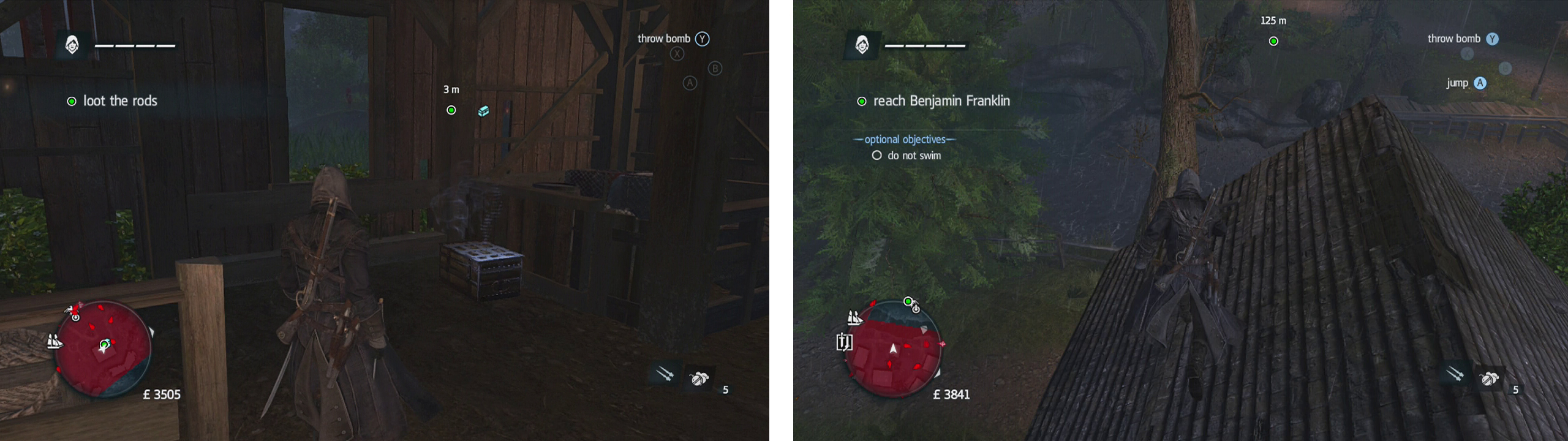 Once you have looted the chest in the barn (left) and then return across the river (right) to our friends.