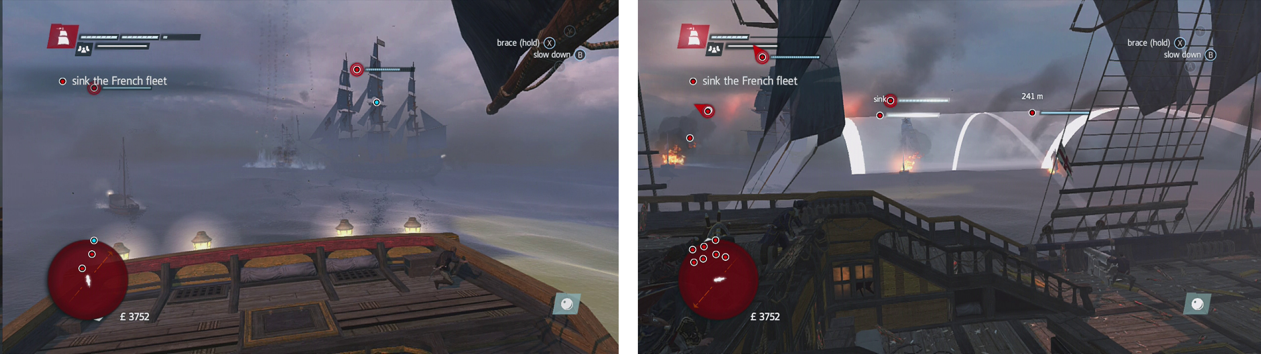 Keep an eye out behind you as gunships are fast and will sneak up on you (left). Be sure to focus on the fireships as a priority when they appear (right).