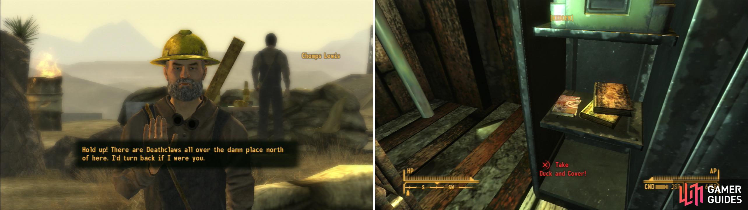 Want to get to new Vegas safely level 1? Just follow the blue line from  Sloan to Neils shack, then head north around the outer canyons to the NCR  shack to get