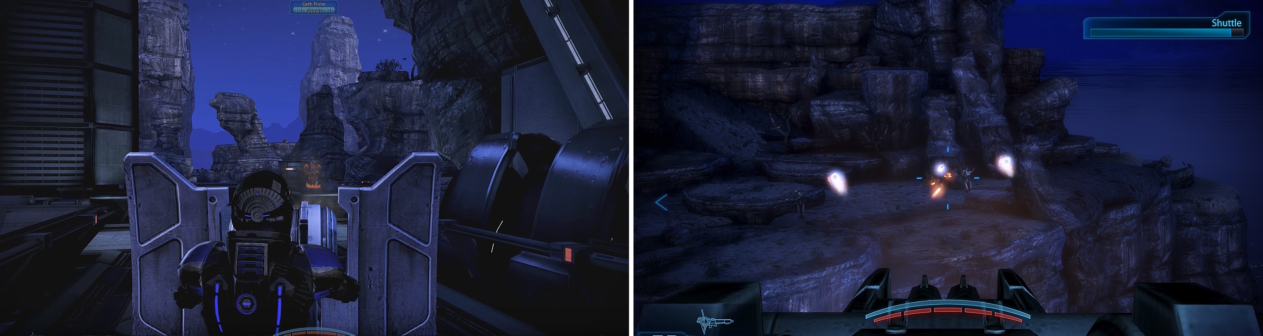 Using the AA Turrets on the Geth (left) makes things easy. Admiral Koris is worth saving (right) should you want more story development in your game.