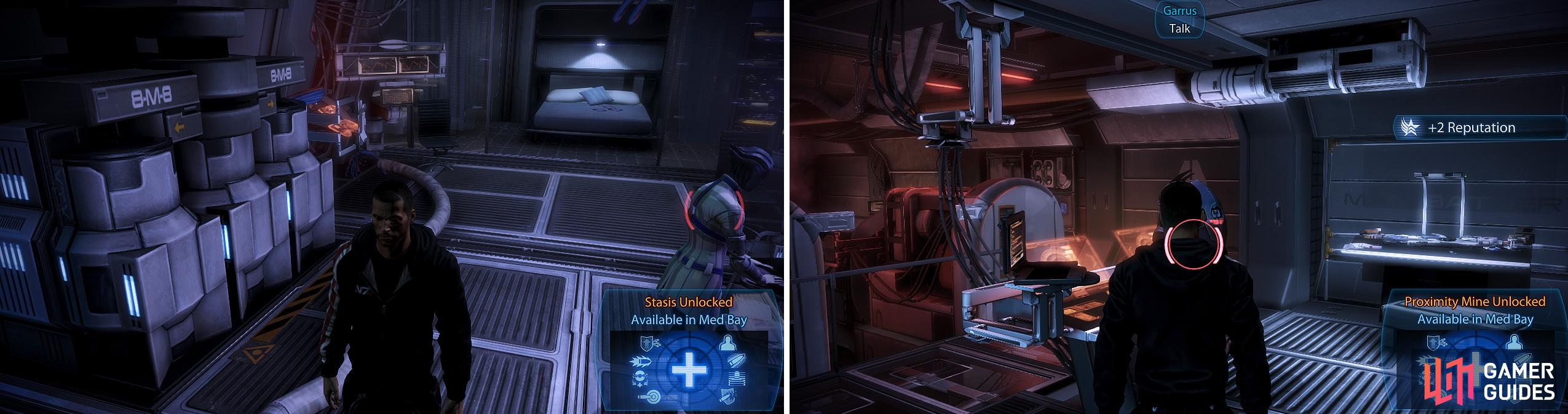 Speaking to Garrus unlocks his Proximity Mine skill provided you've diligently spoken to him between missions (right) as well as Liara's Stasis skill (left).