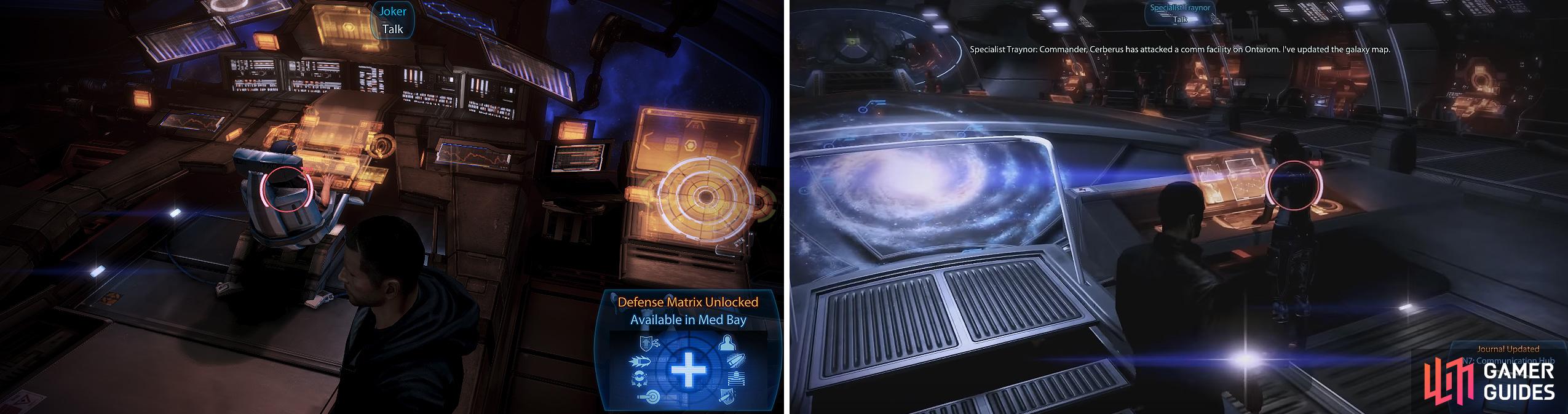 EDI's Defense Matrix skill (left) can be unlocked and you can also visit Traynor for another N7 mission (right).