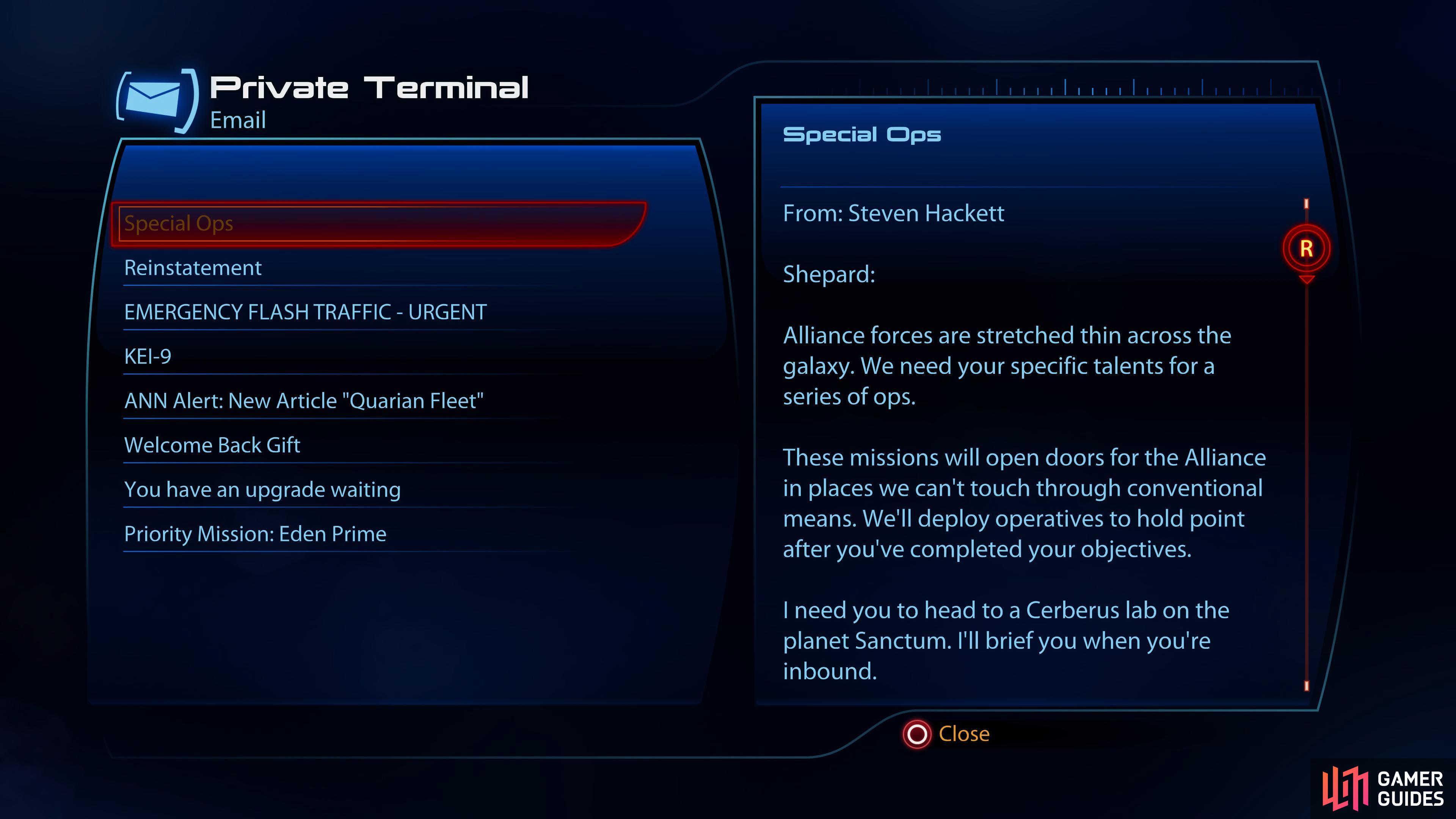 Near the Galaxy Map you'll find a private terminal, which may occasionally yield useful messages.