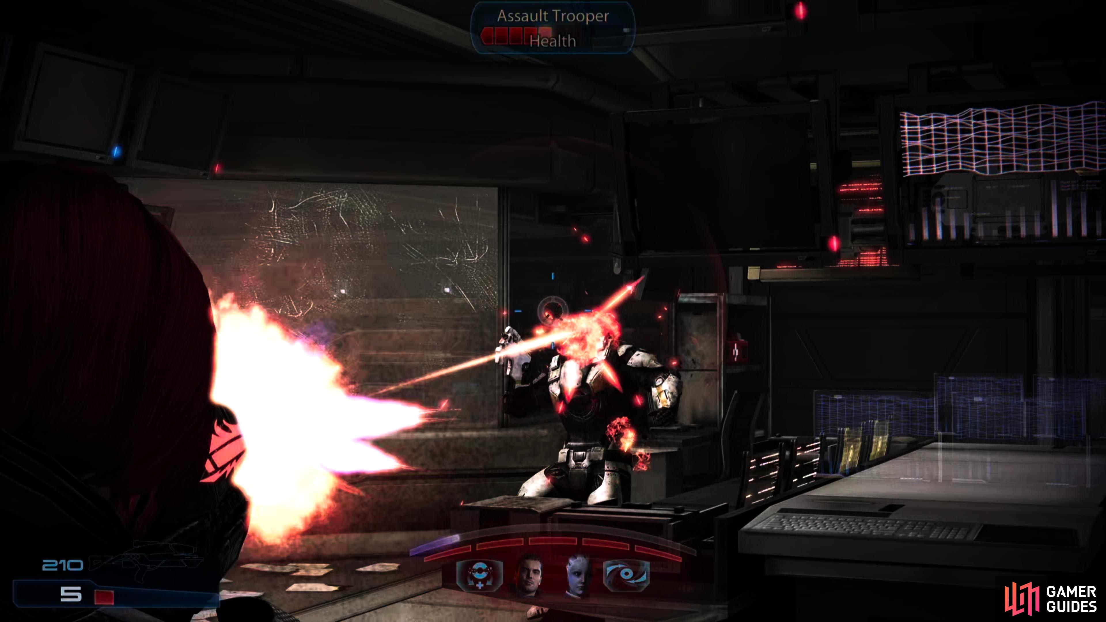 Once you get around the turret, it'll deactivate, allowing you to focus on the Cerberus troopers in the control room.